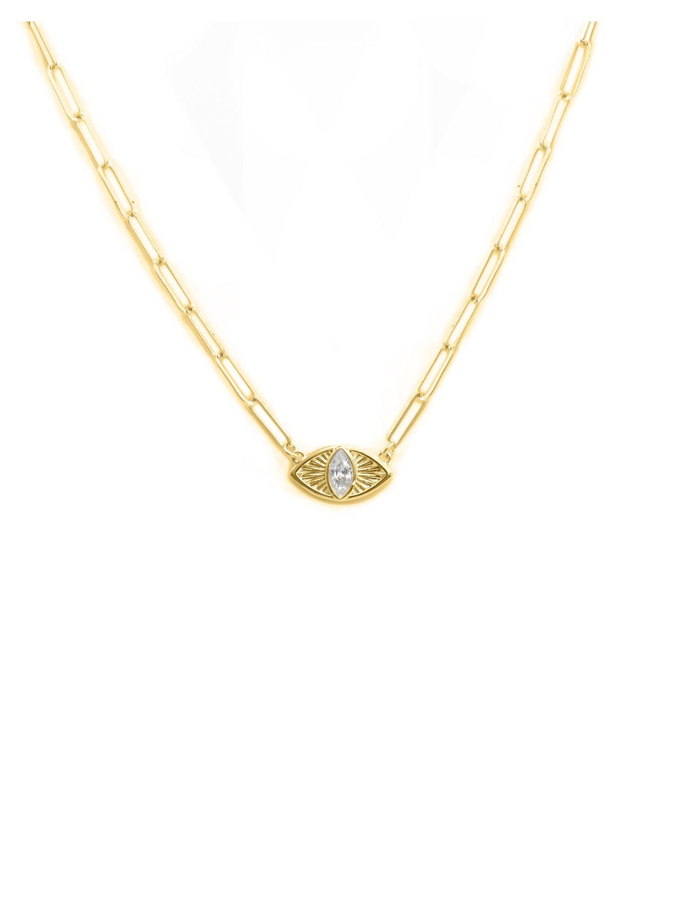Product photograph of Say It With Clear Stone Evil Eye Necklace - Yellow Gold from very.co.uk