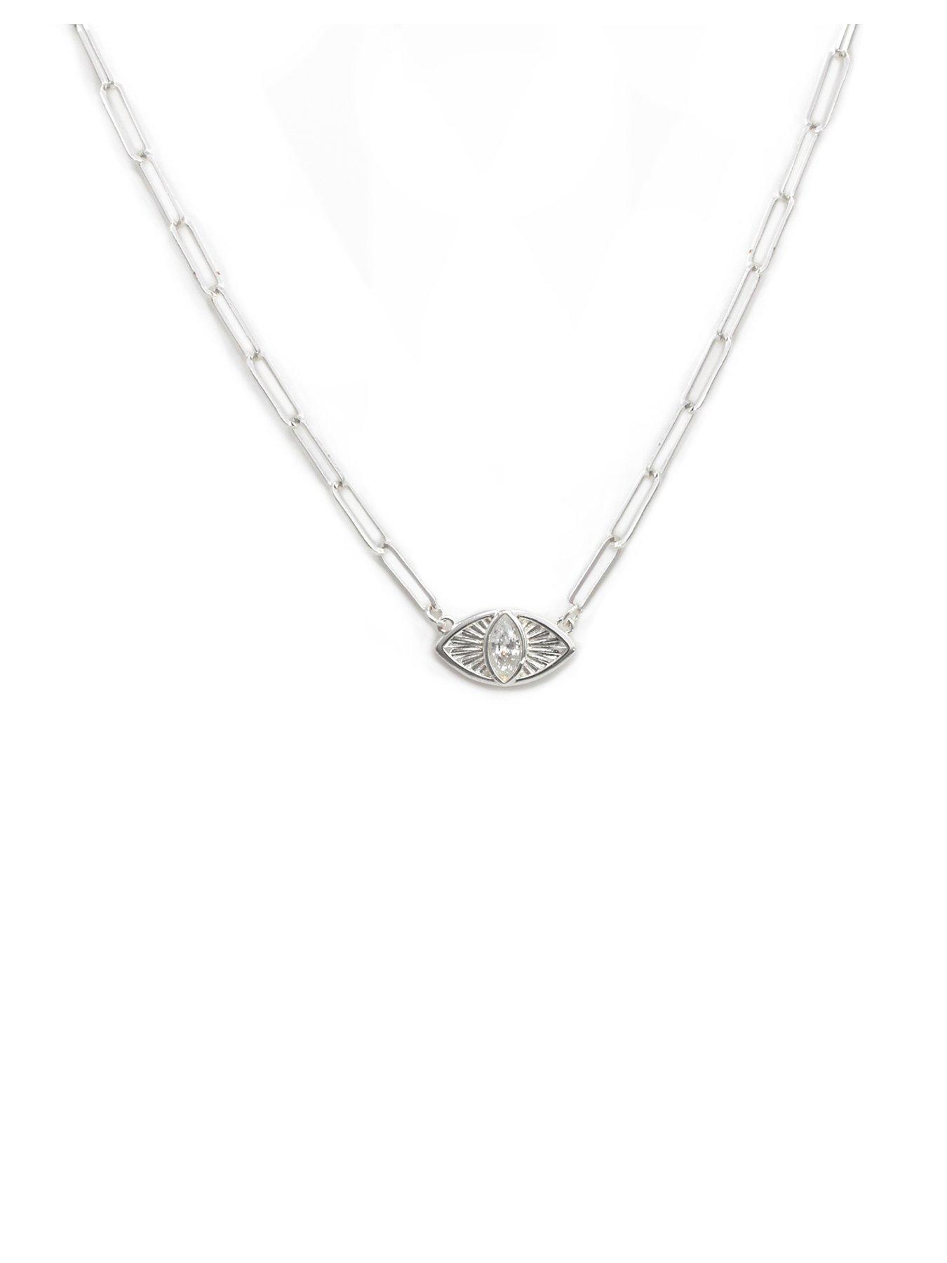 Product photograph of Say It With Clear Stone Evil Eye Necklace - Silver from very.co.uk