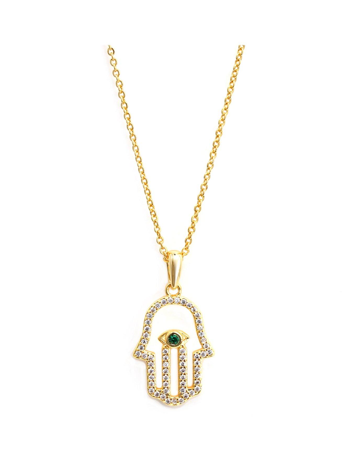 Product photograph of Say It With Hamsa Necklace - Yellow Gold from very.co.uk