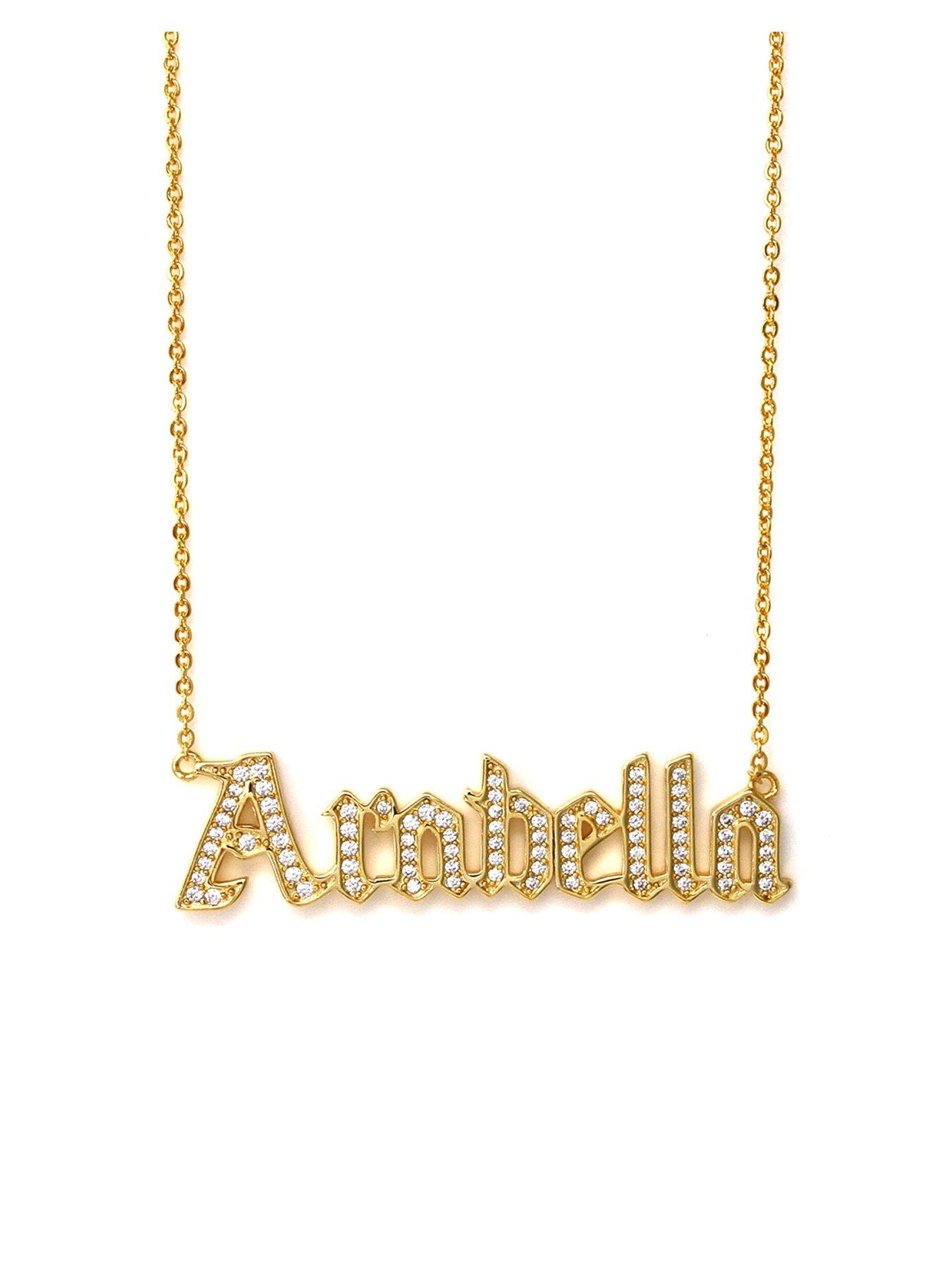 Product photograph of Say It With Gothic Custom Cz Name Necklace - Yellow Gold from very.co.uk