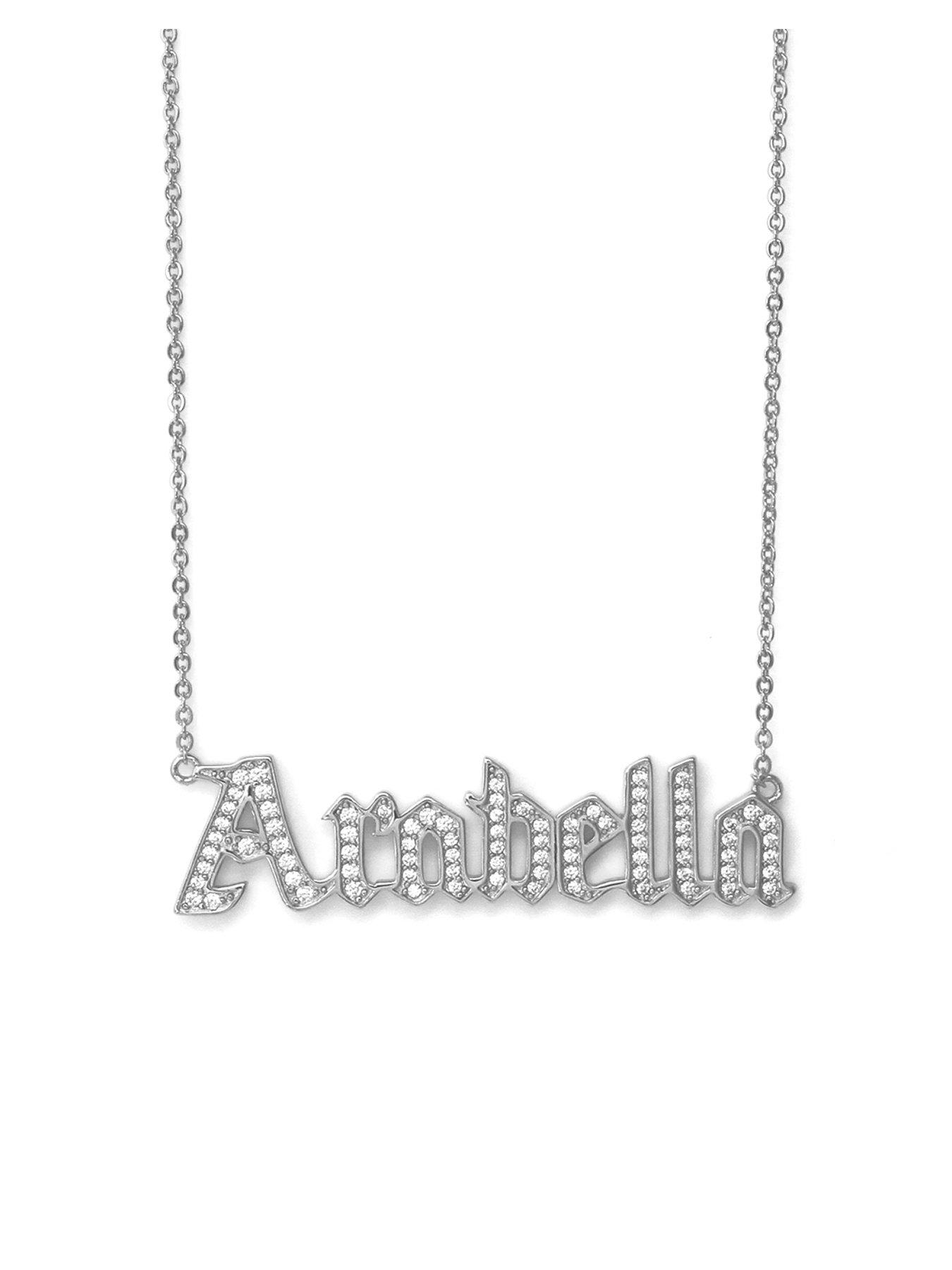 Product photograph of Say It With Gothic Custom Cz Name Necklace - Silver from very.co.uk