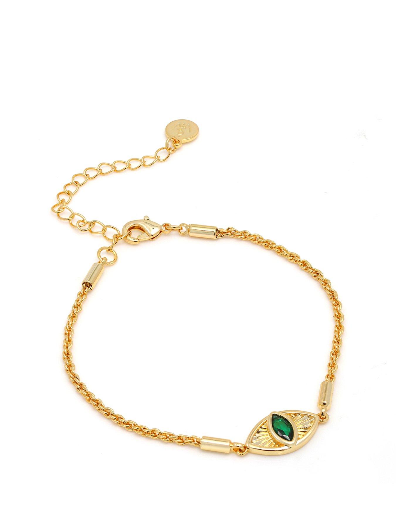 Product photograph of Say It With Rope Chain Evil Eye Bracelet - Yellow Gold from very.co.uk