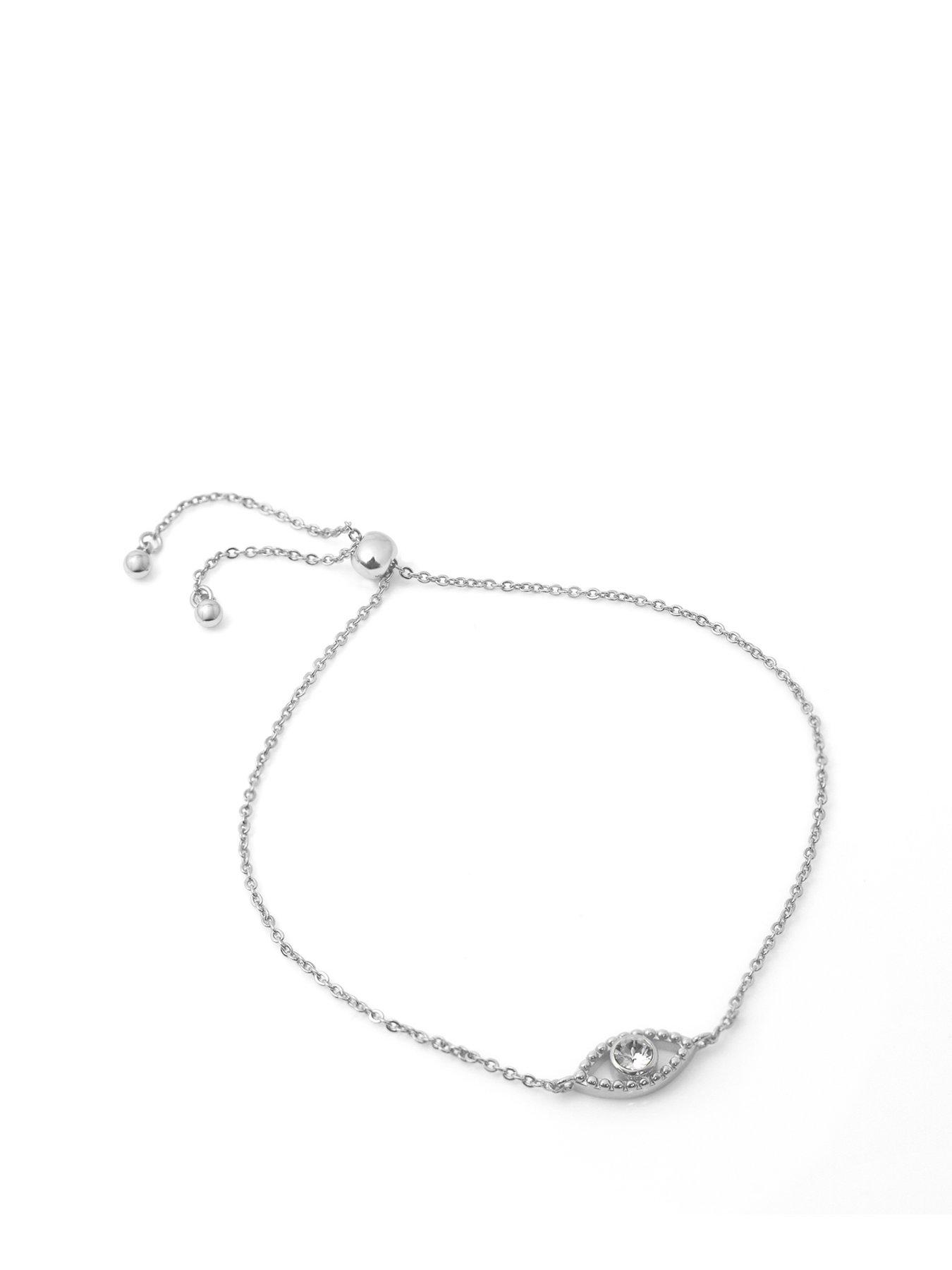 Product photograph of Say It With Cable Chain Evil Eye Bracelet - Silver from very.co.uk