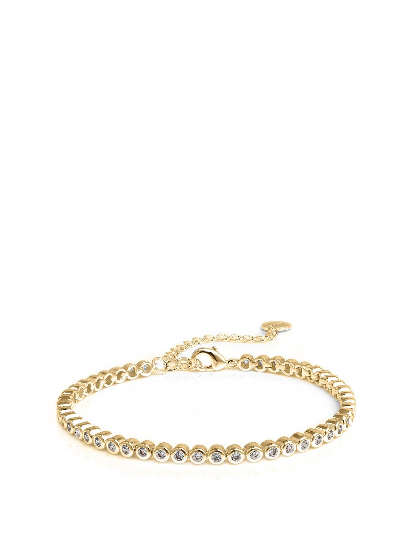 Product photograph of Say It With Tennis Chain Bracelet - Yellow Gold from very.co.uk
