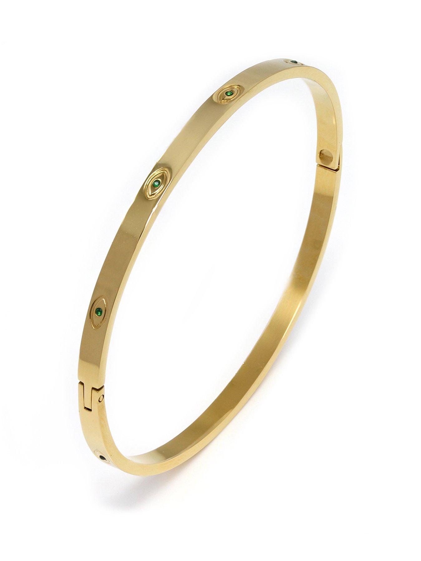 Product photograph of Say It With Evil Eye Bangle - Yellow Gold from very.co.uk