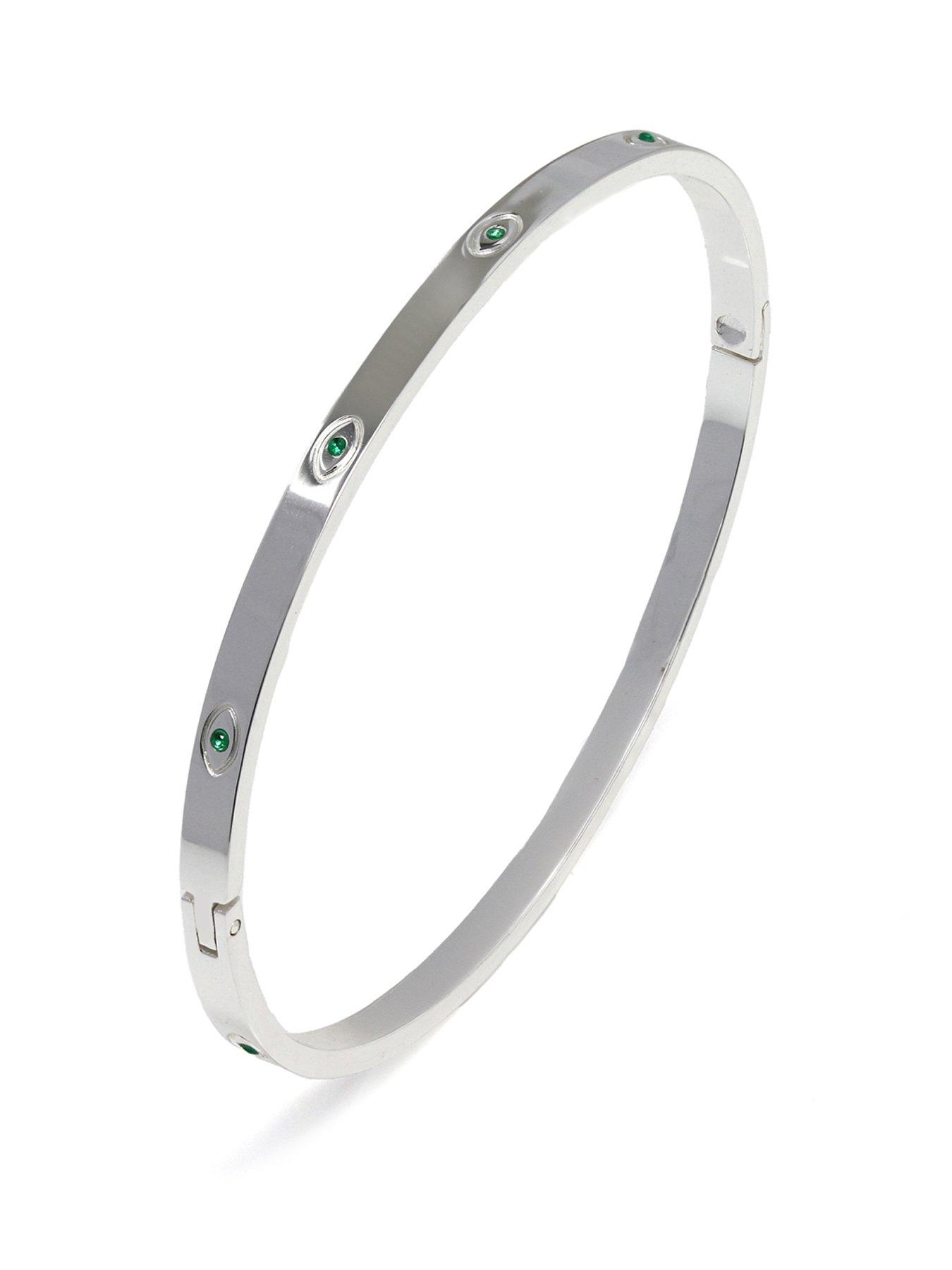 Product photograph of Say It With Evil Eye Bangle - Silver from very.co.uk