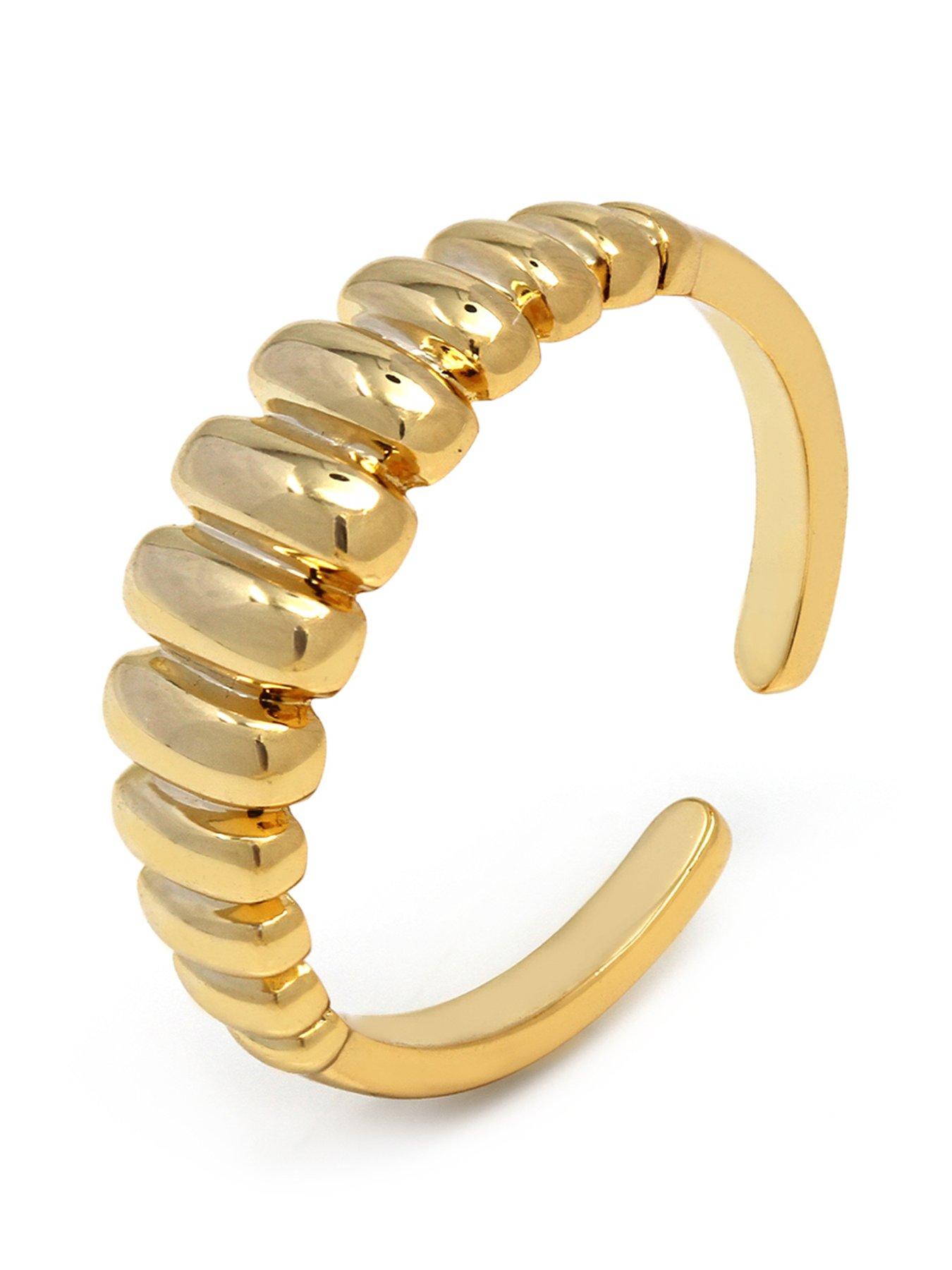 Product photograph of Say It With Ribbed Ring - Yellow Gold from very.co.uk