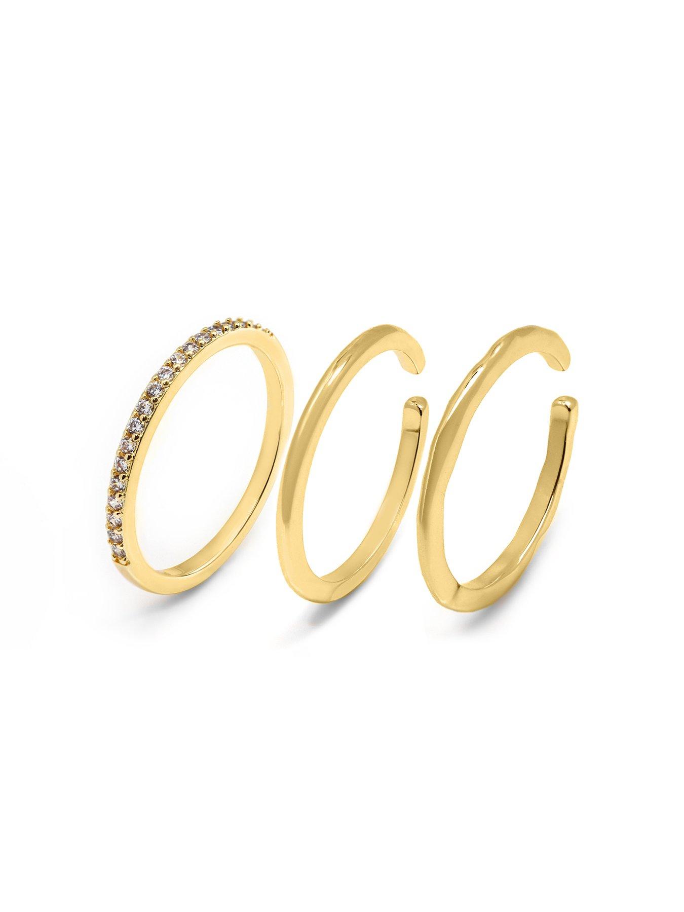 Product photograph of Say It With Three Stackable Crystal Wave Ring - Yellow Gold from very.co.uk