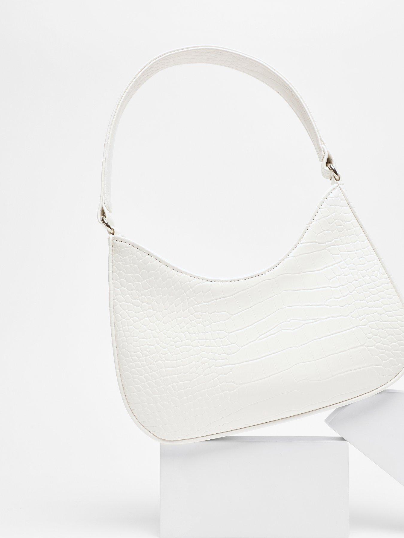 White Croc Faux Leather Shoulder Bag