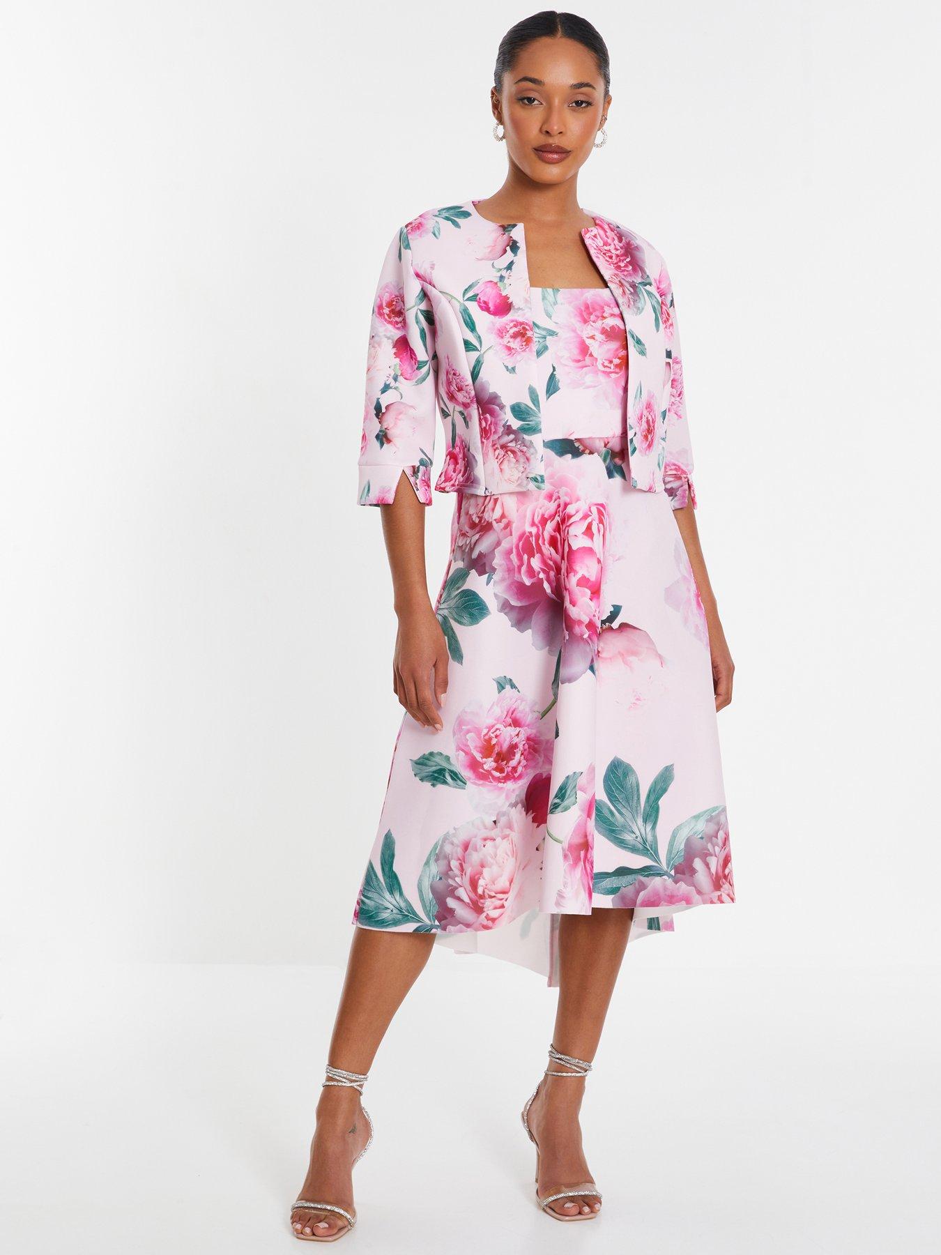 Quiz Pink Floral Split Sleeve Crop Jacket