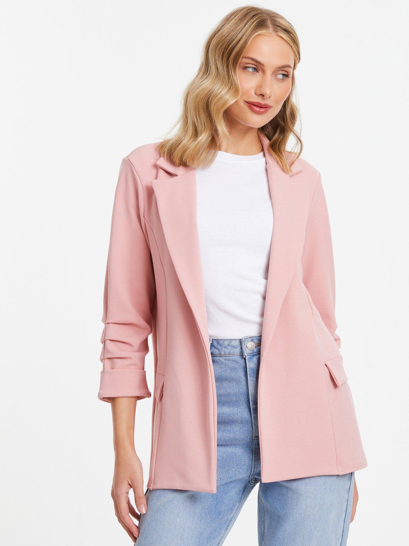 Quiz Pink Ruched Sleeve Blazer | Very.co.uk