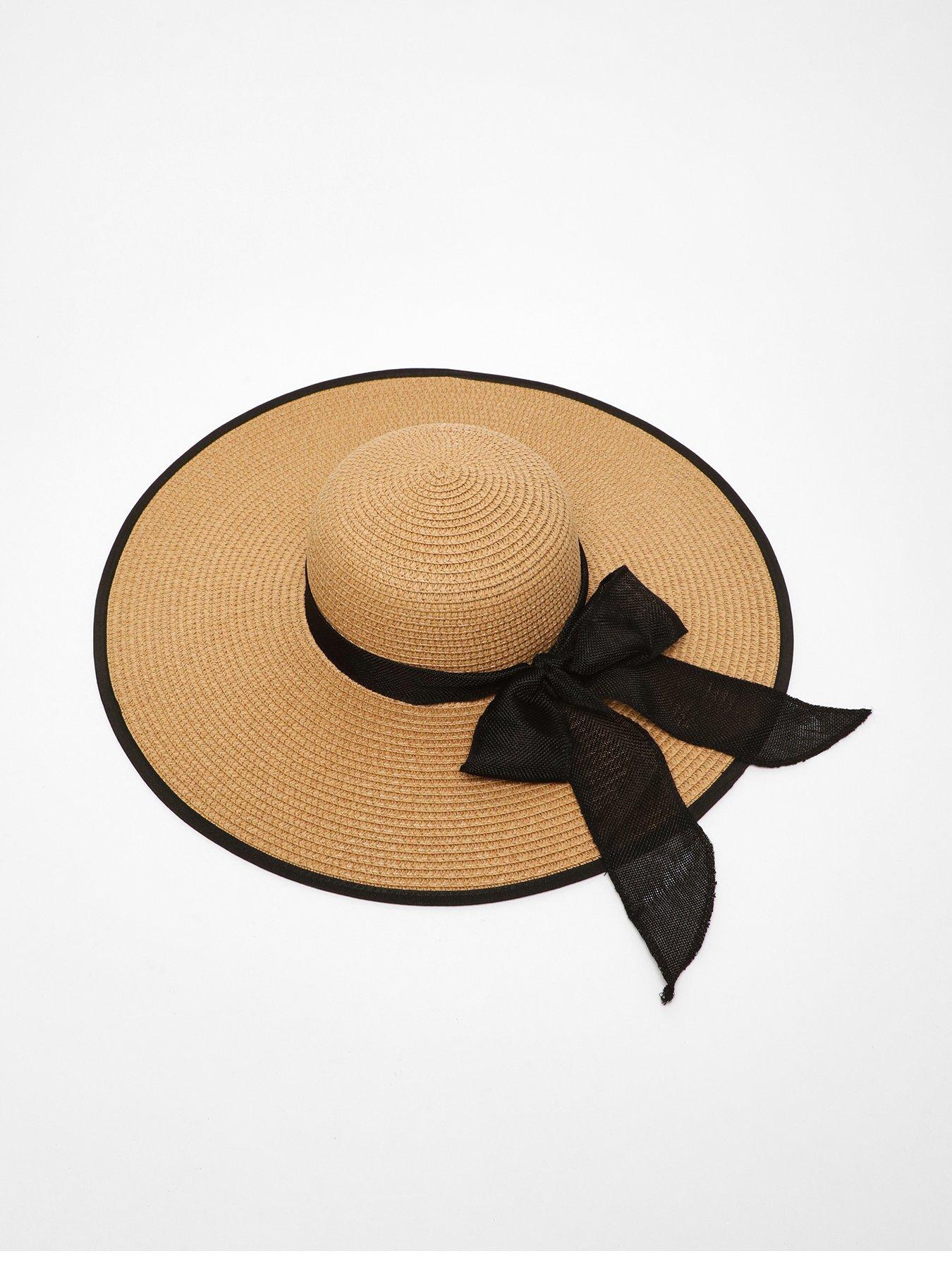 Tan Straw Bow Trim Beach Hat