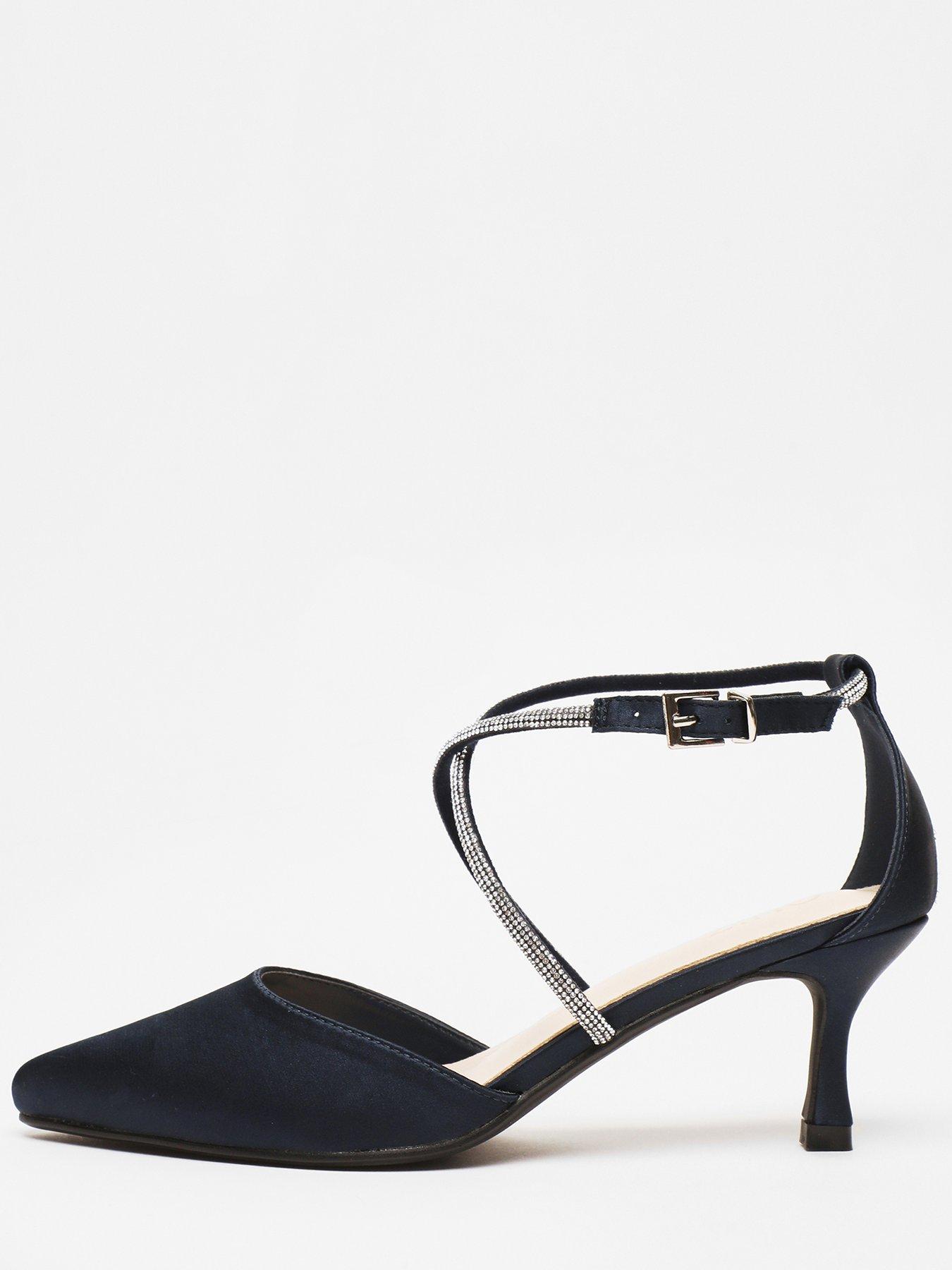 Quiz Navy Satin Cross Strap Court Heels Very