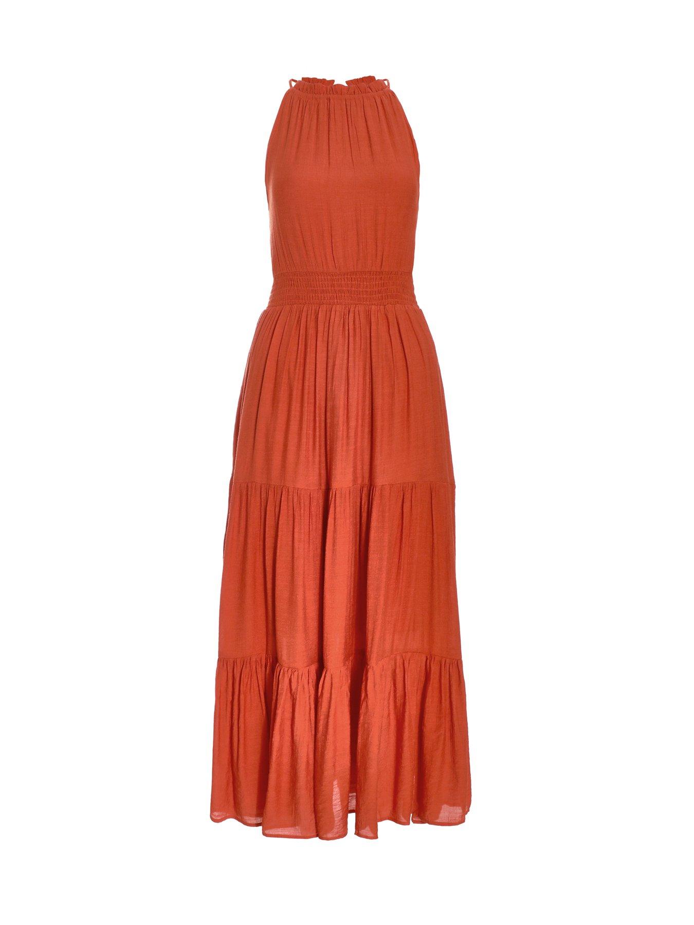 Quiz Orange Halter Neck Maxi Dress Very