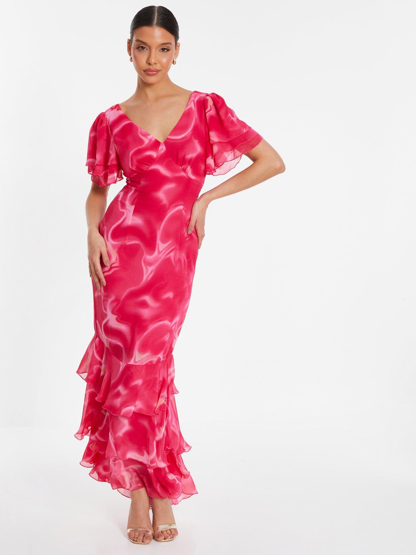 Quiz Pink Swirl Print Chiffon Maxi Dress | Very.co.uk