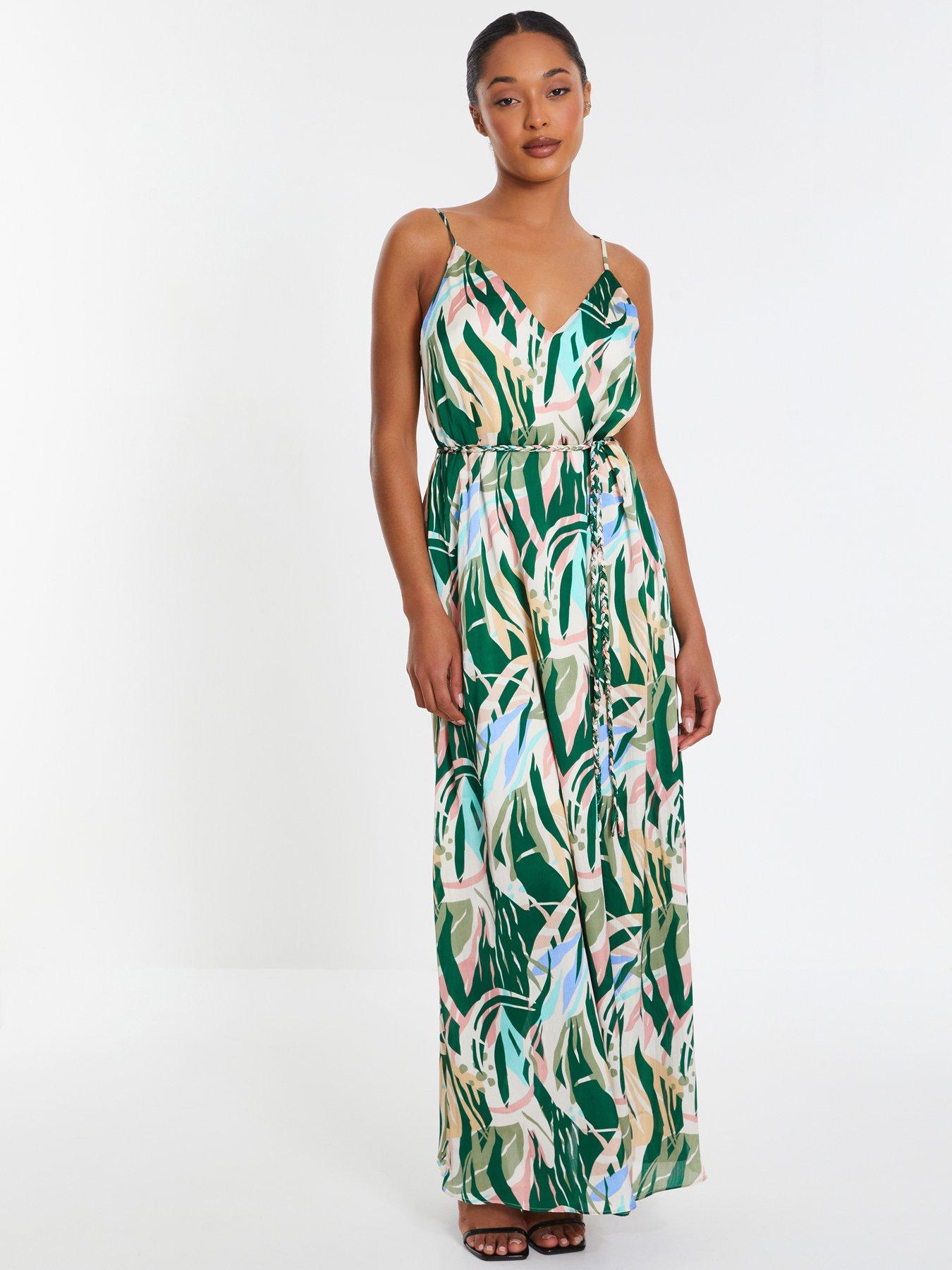 Quiz Green Tropical Print Maxi Dress | Very.co.uk