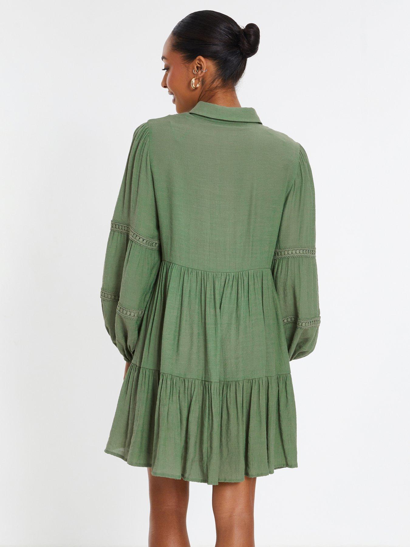 Image 2 of 6 of Quiz Khaki Crochet Mini Shirt Dress