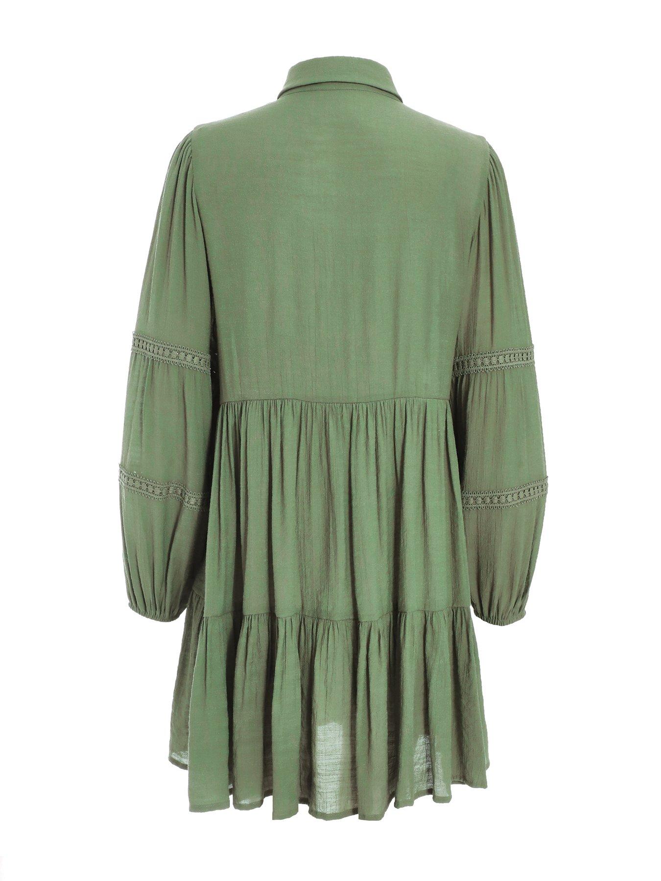 Image 4 of 6 of Quiz Khaki Crochet Mini Shirt Dress
