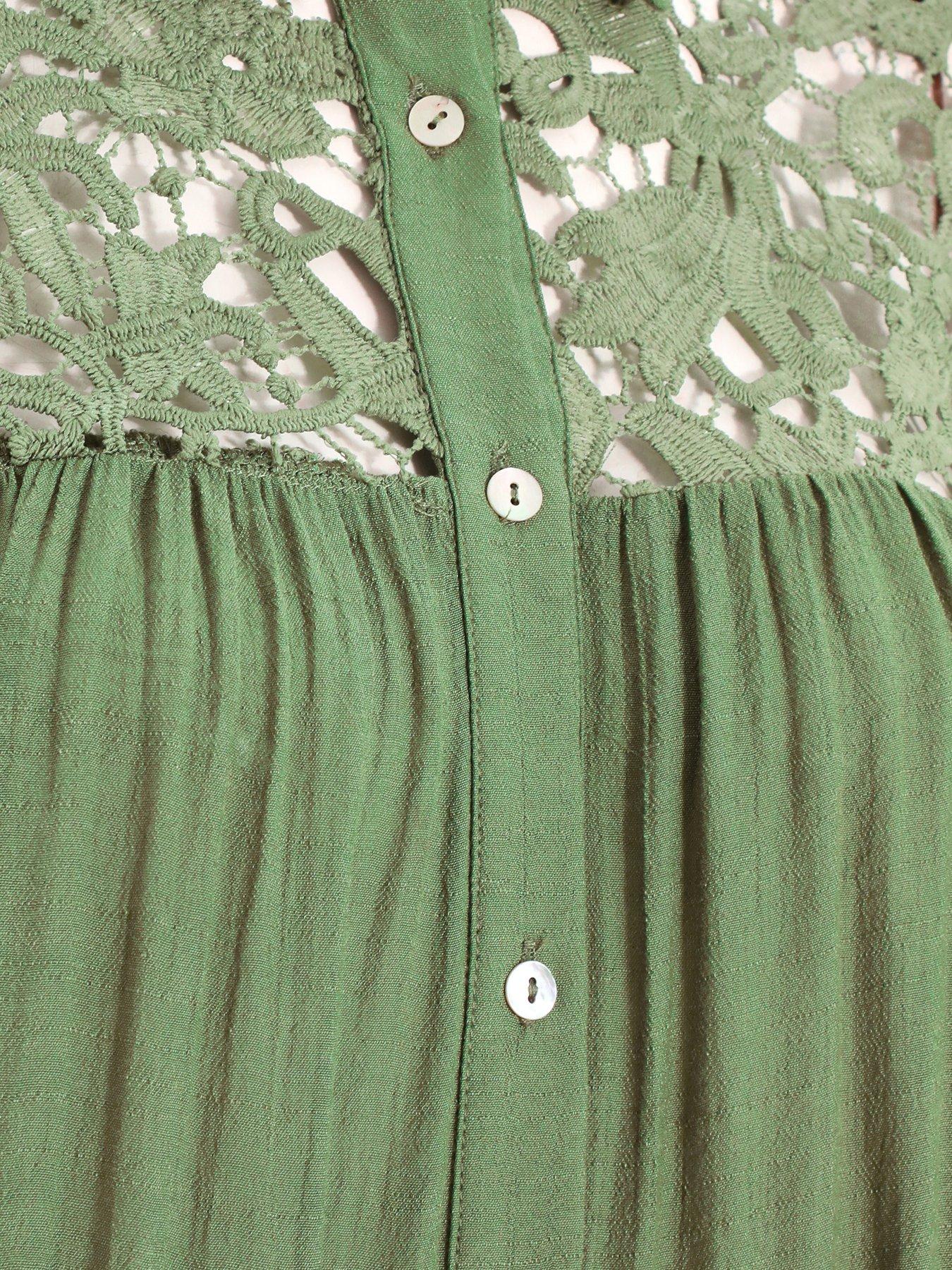 Image 6 of 6 of Quiz Khaki Crochet Mini Shirt Dress