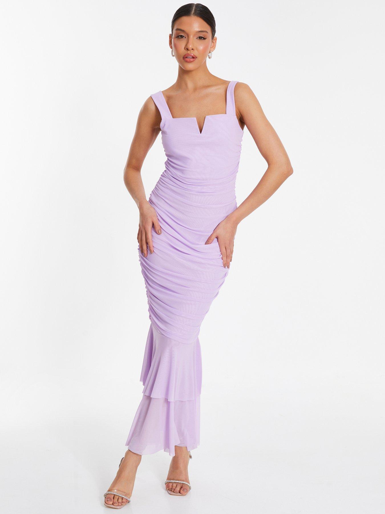 Quiz Lilac Mesh Frill Hem Midaxi Dress