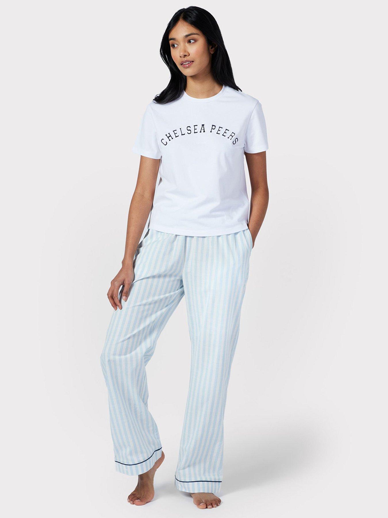 Poplin Stripe Long Pyjama Bottoms Blue White
