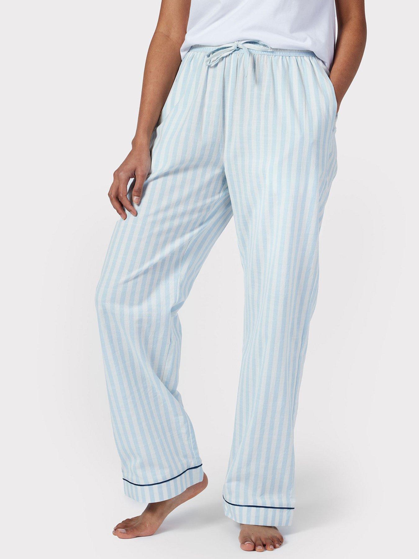 Poplin Stripe Long Pyjama Bottoms Blue White