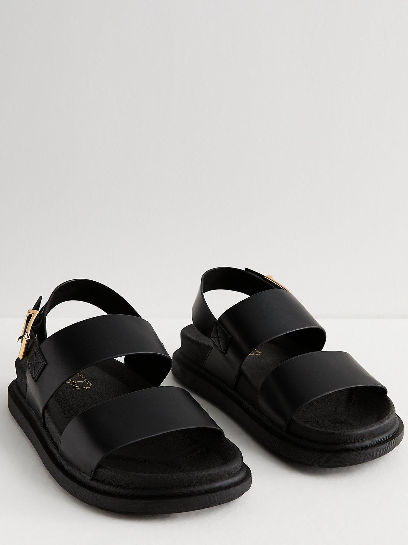 New Look Wide Fit Black Leather-look 2 Part Chunky Sandals | Very.co.uk