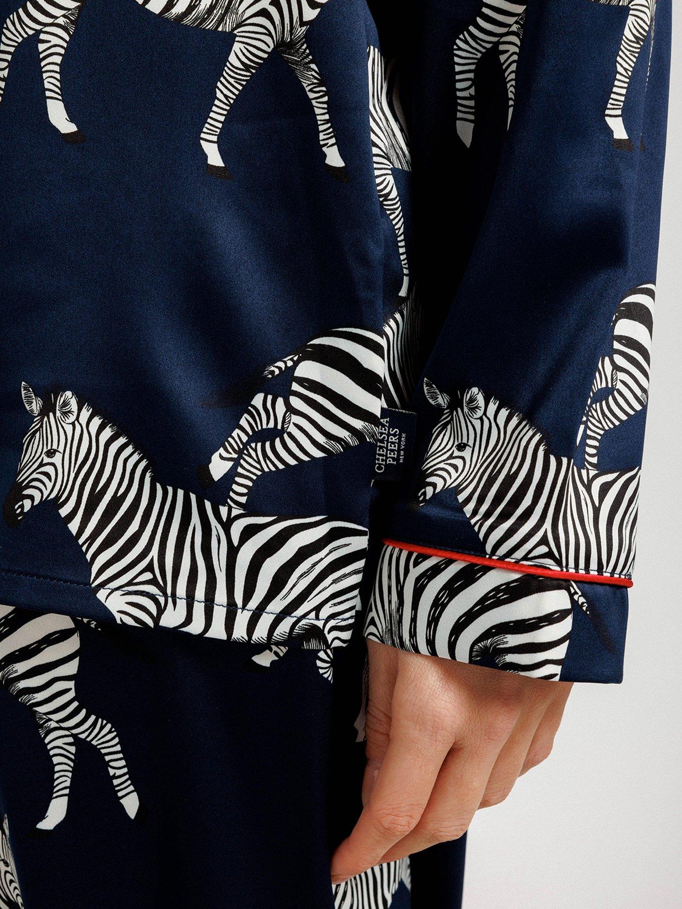 CHELSEA PEERS Navy Zebra Satin Button Up Pyjama Set Navy Very