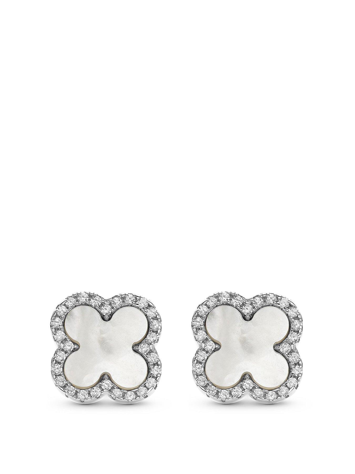 undefined Silver Cubic Zirconia Clover Stud Earrings