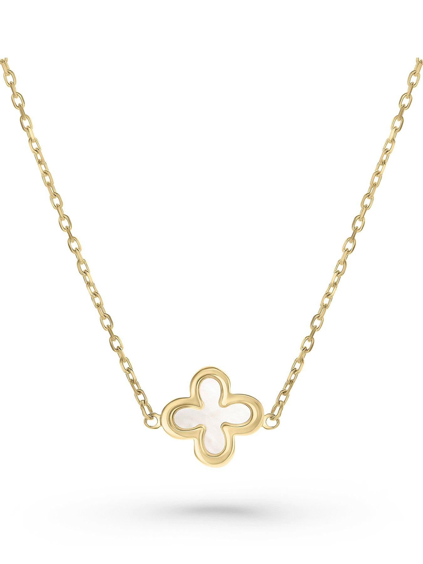 Beaverbrooks 9ct Yellow Gold Mother of Pearl Single Clover Necklace