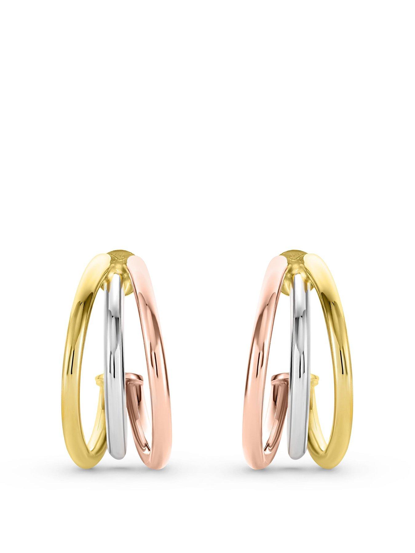 Beaverbrooks 9ct Yellow, White and Rose Gold Hoop Earrings