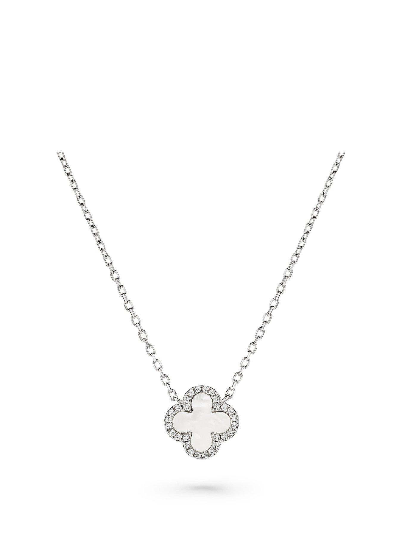 Beaverbrooks Silver Cubic Zirconia Clover Necklace