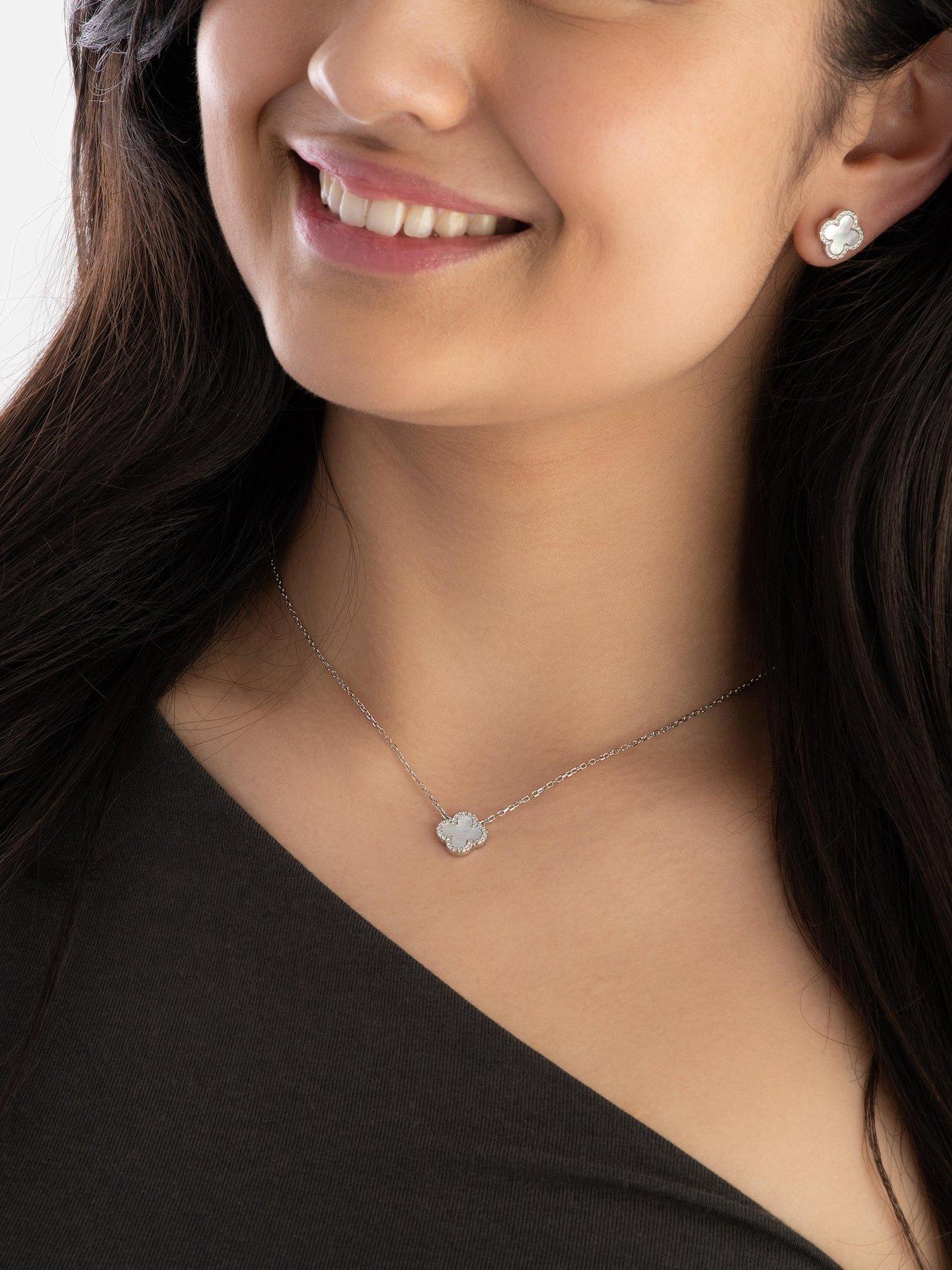 Beaverbrooks Silver Cubic Zirconia Clover Necklace Very