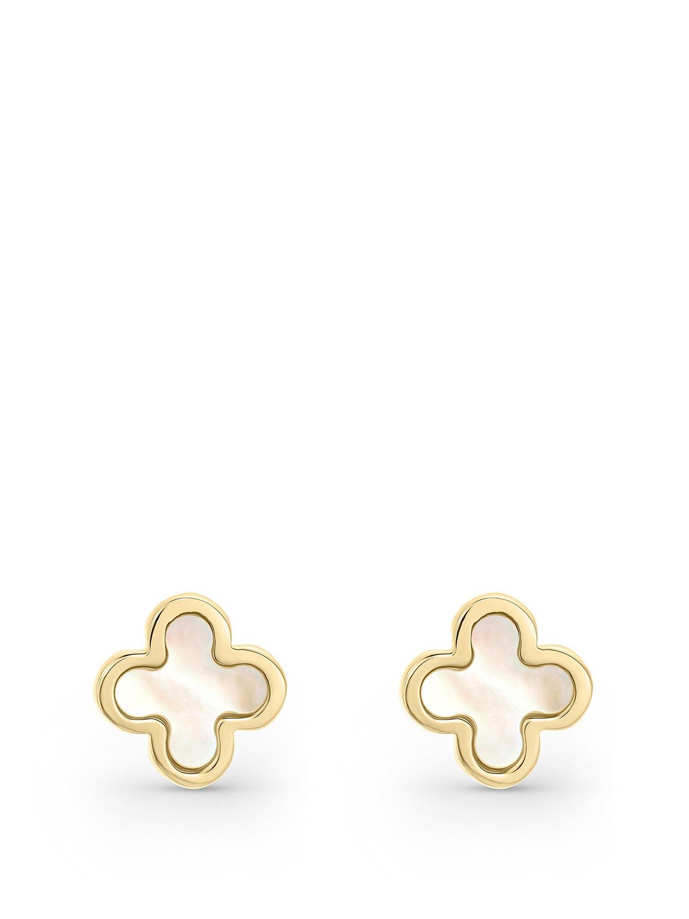 undefined 9ct Yellow Gold Mother of Pearl Clover Stud Earrings