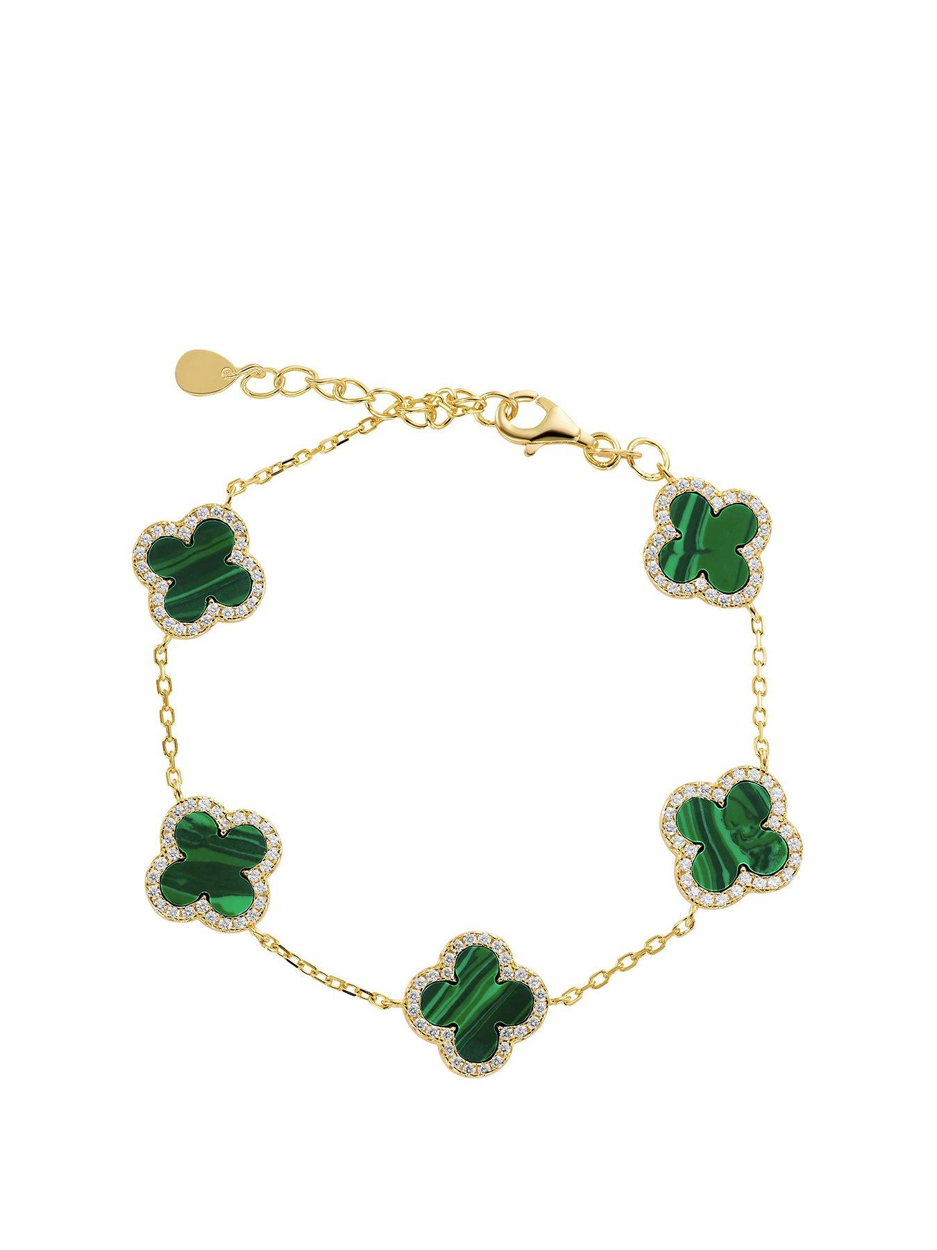 undefined Yellow Gold Plated Cubic Zirconia Malachite Clover Bracelet