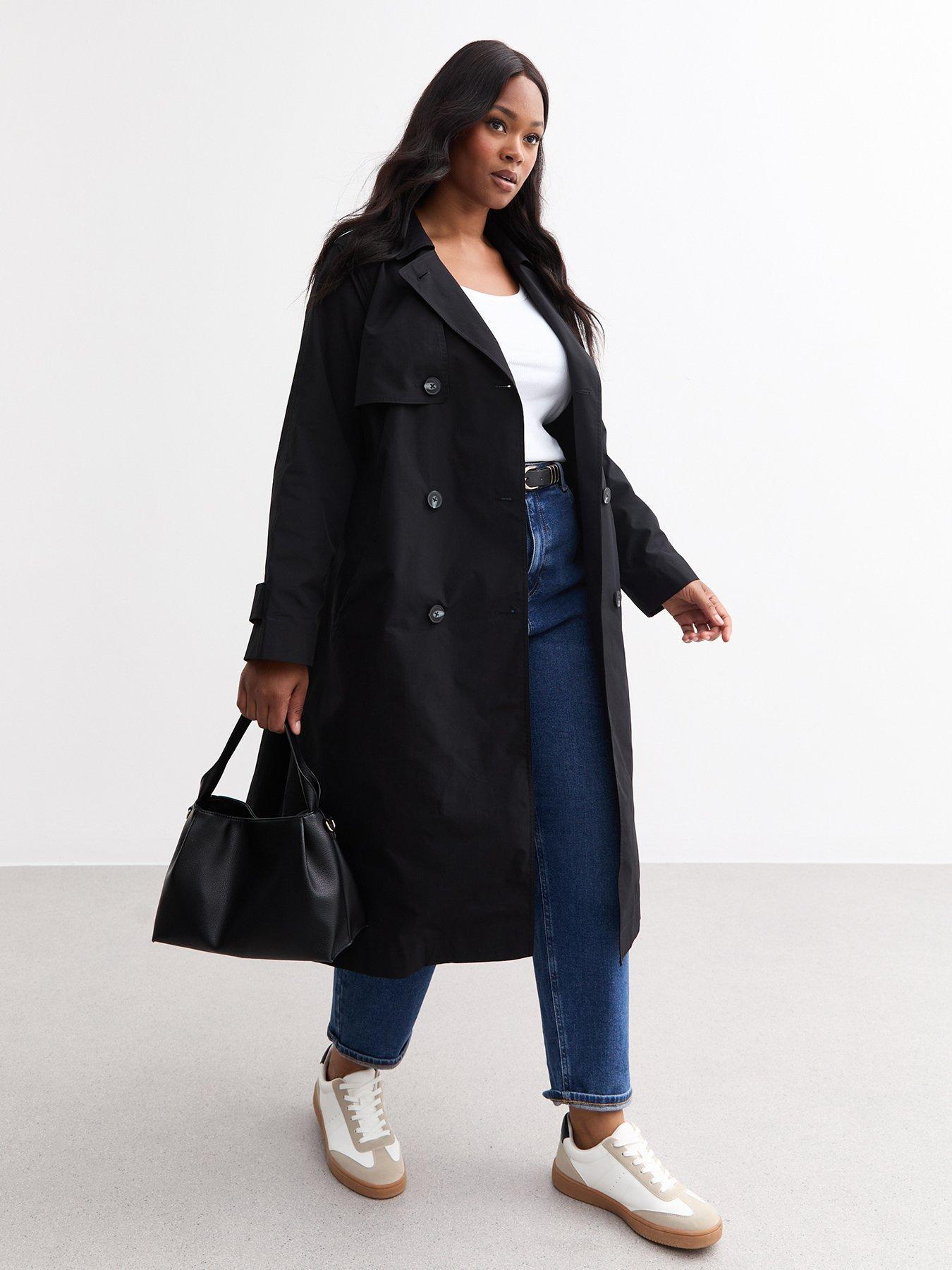 New Look Curves Black Double Breasted Mac Very