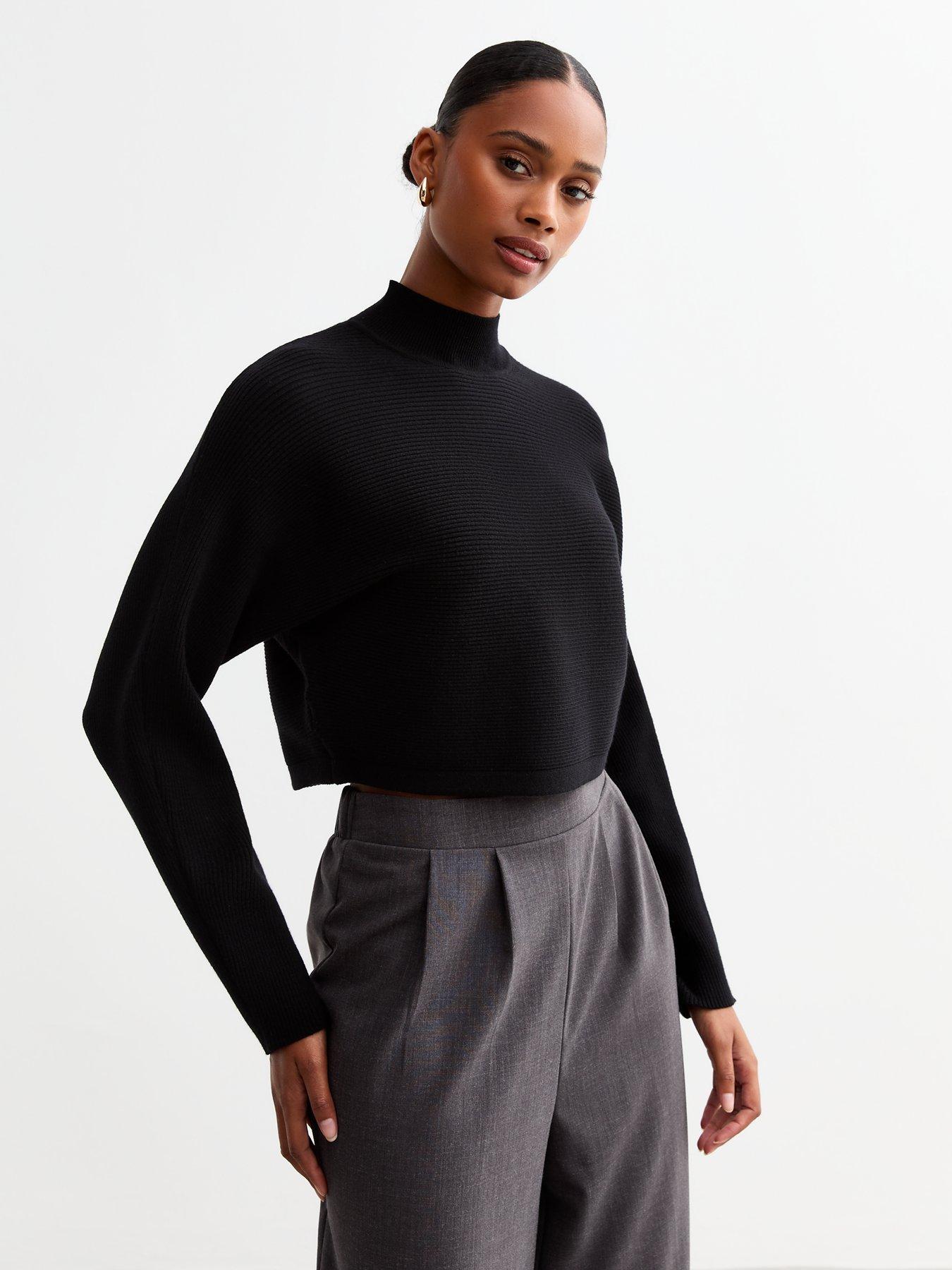 undefined Black Rib Knit Crop Jumper