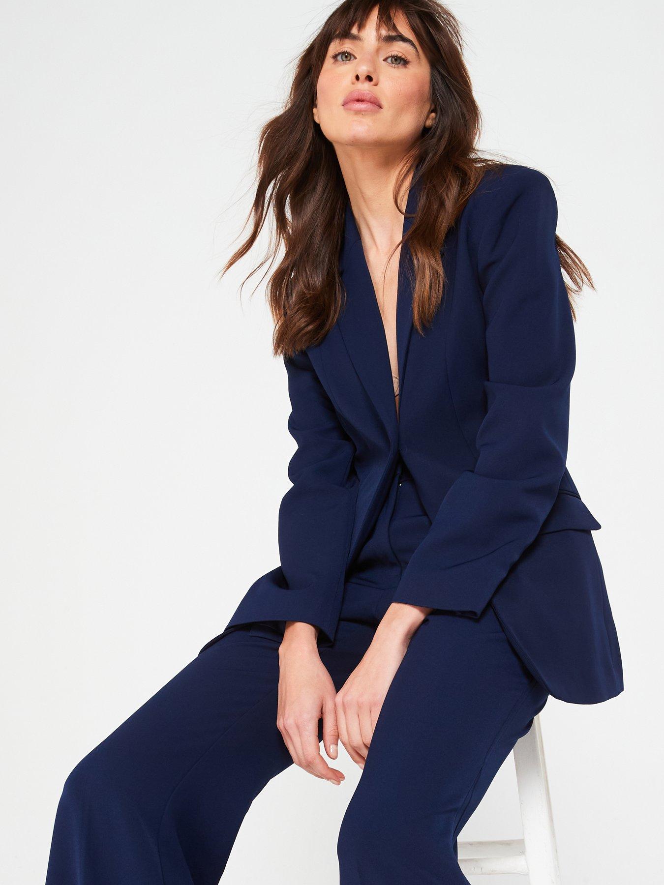 V by Very Premium Fluted Sleeve Suit Blazer Jacket Navy Very