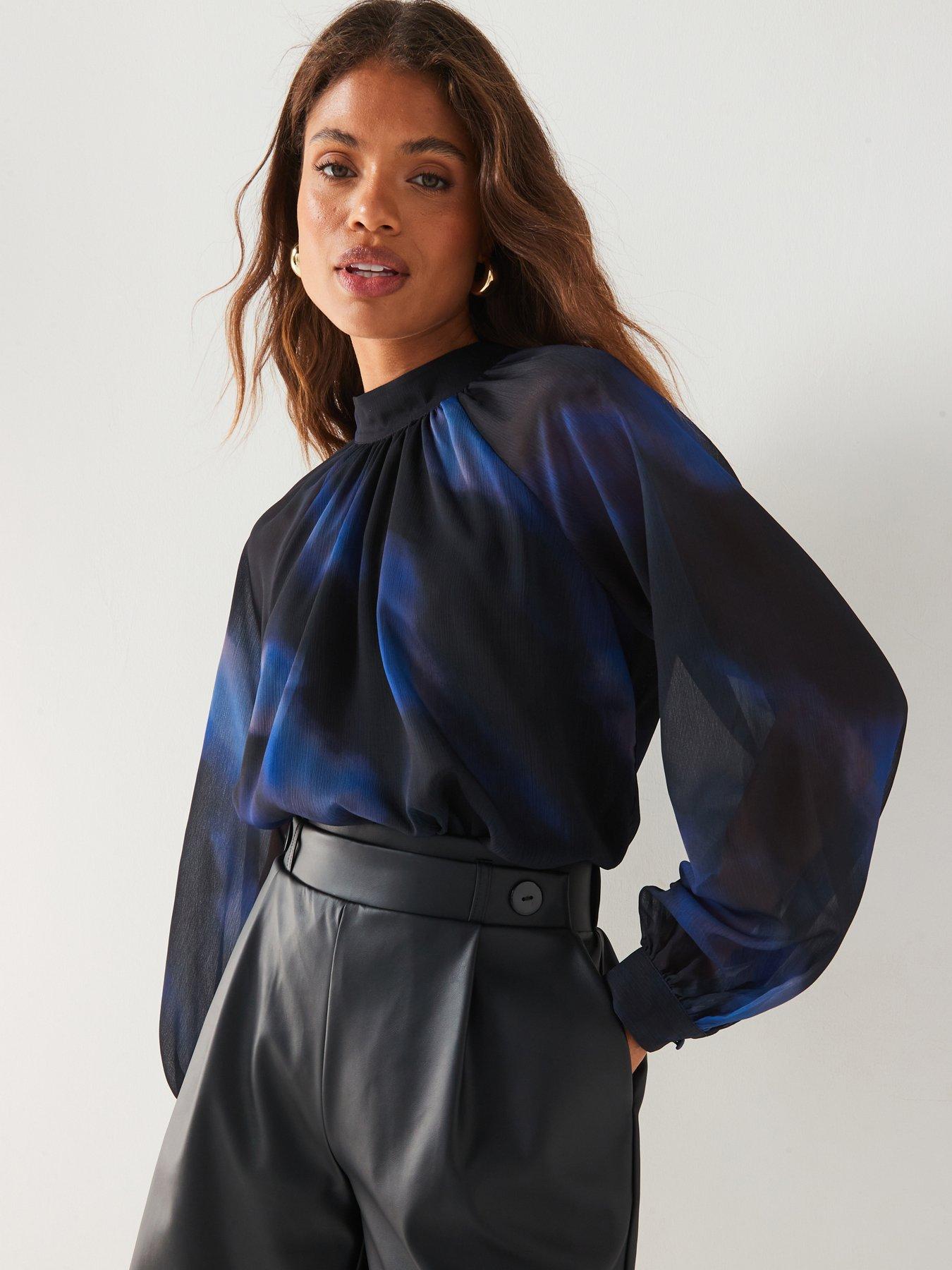 undefined Sheer Volume Sleeve Blouse - Blue