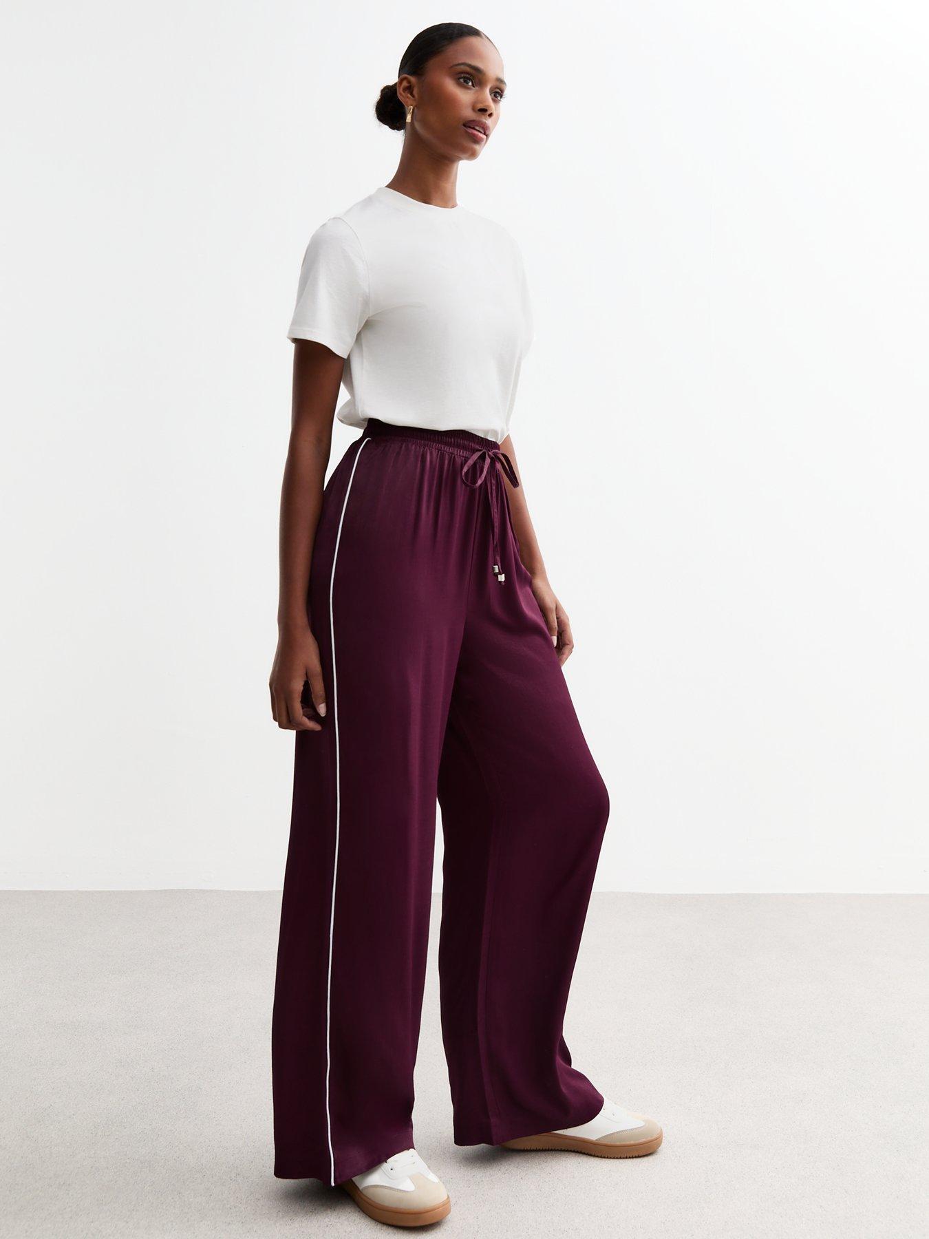 New Look Burgundy Side Stripe Satin Wide Leg Trousers Very