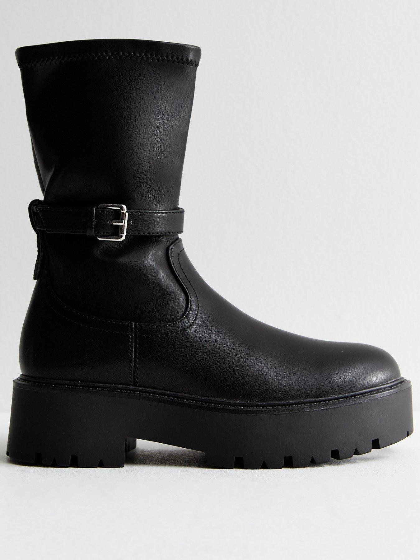 Black biker boots new look best sale