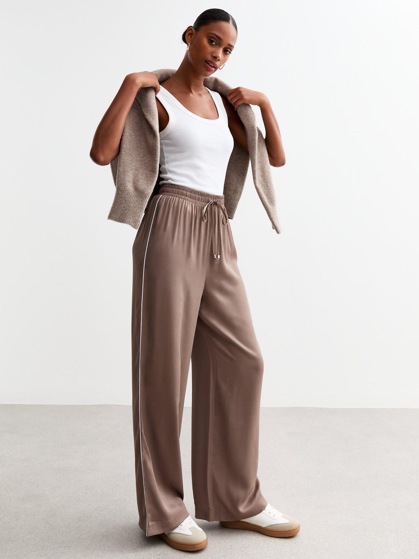 Side Stripe Satin Wide Leg Trousers Mink