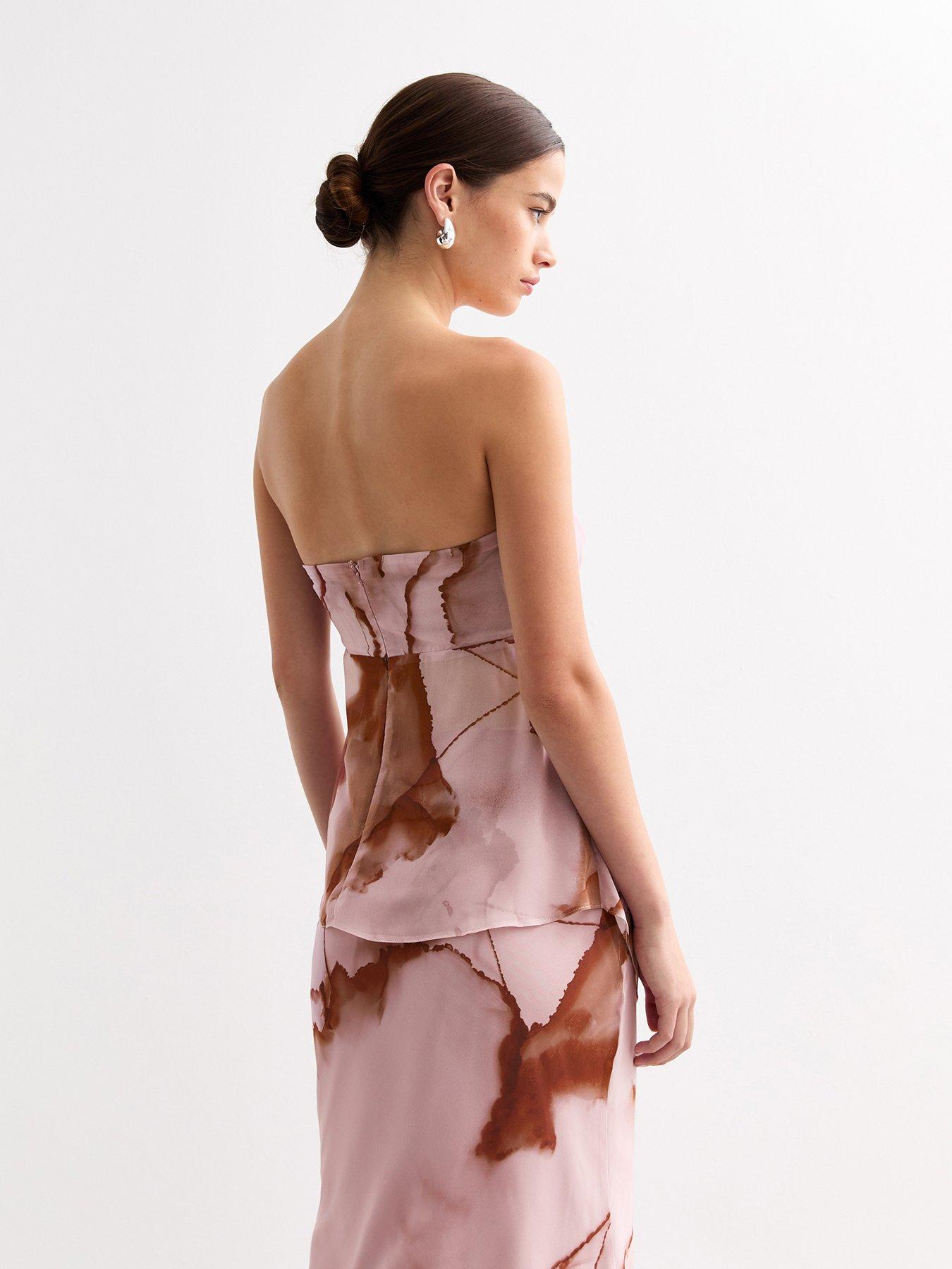Image 2 of 5 of New Look Marble Print Tie Front Bandeau Top - Print