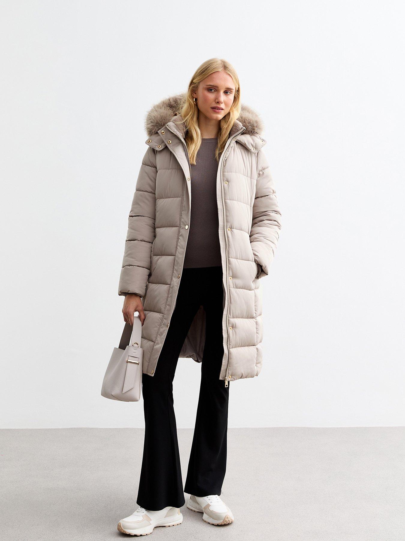 Long puffer with fur hood on sale