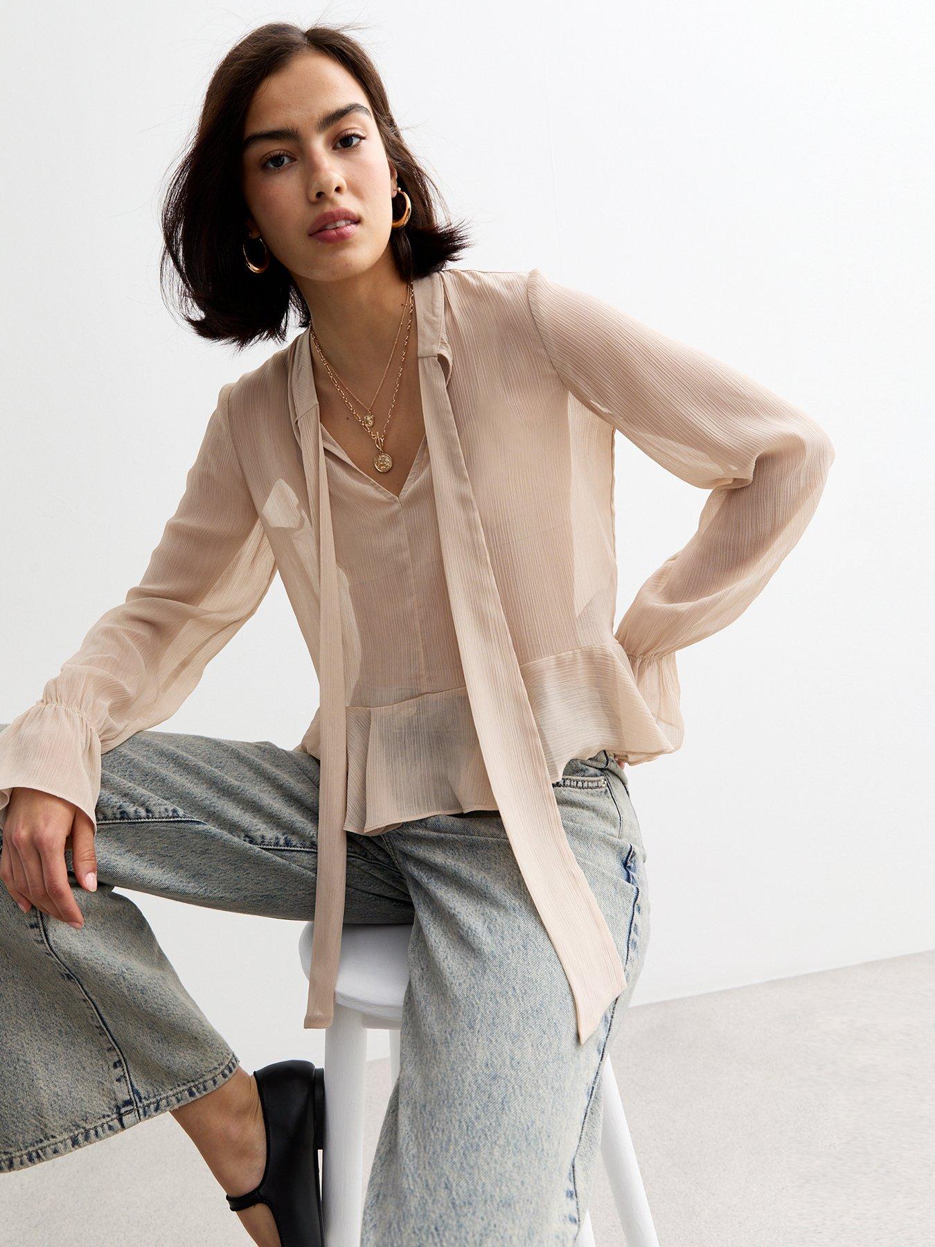 undefined Bow Front Peplum Top - Light Pink