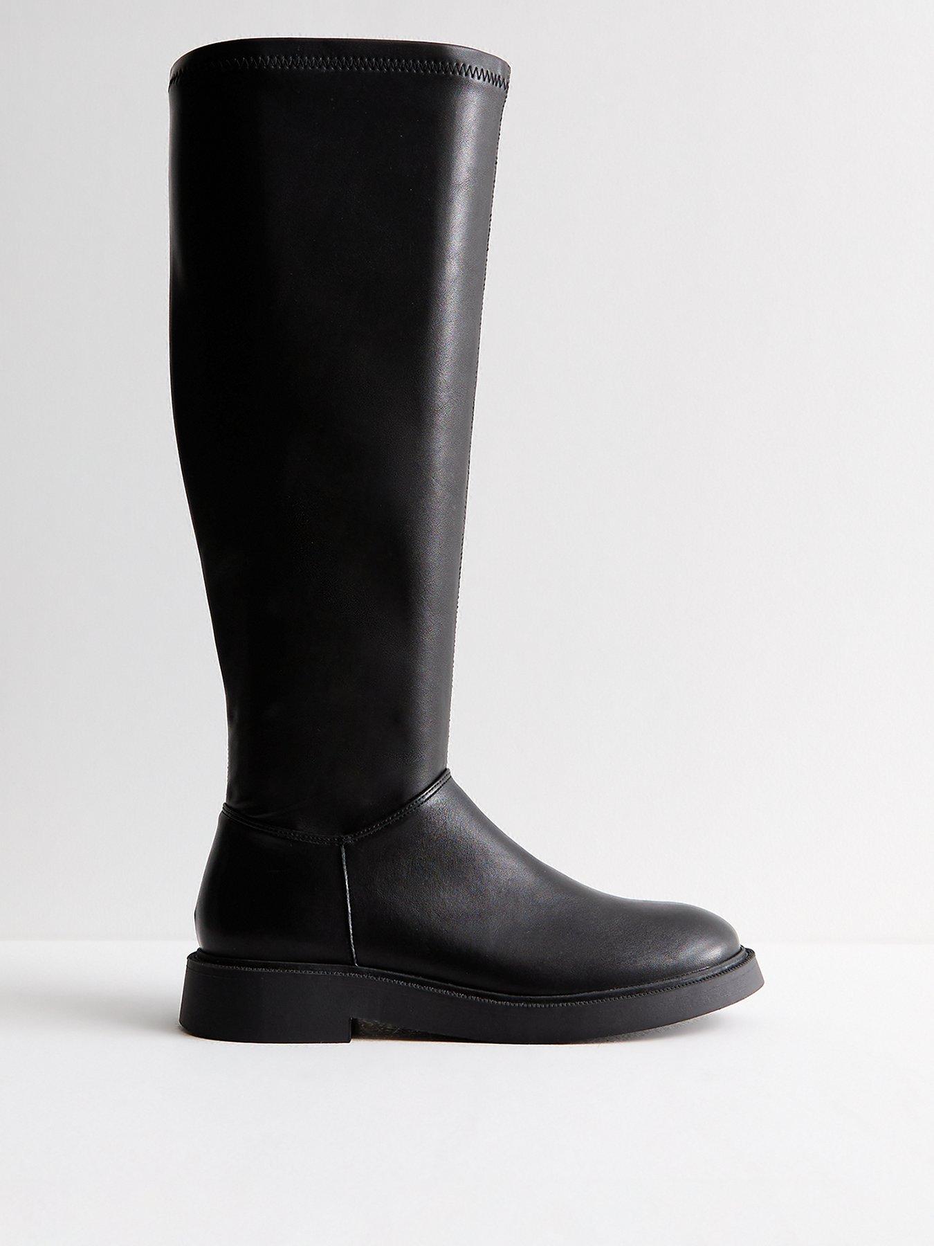 undefined Leather-Look High Leg Boots - Black