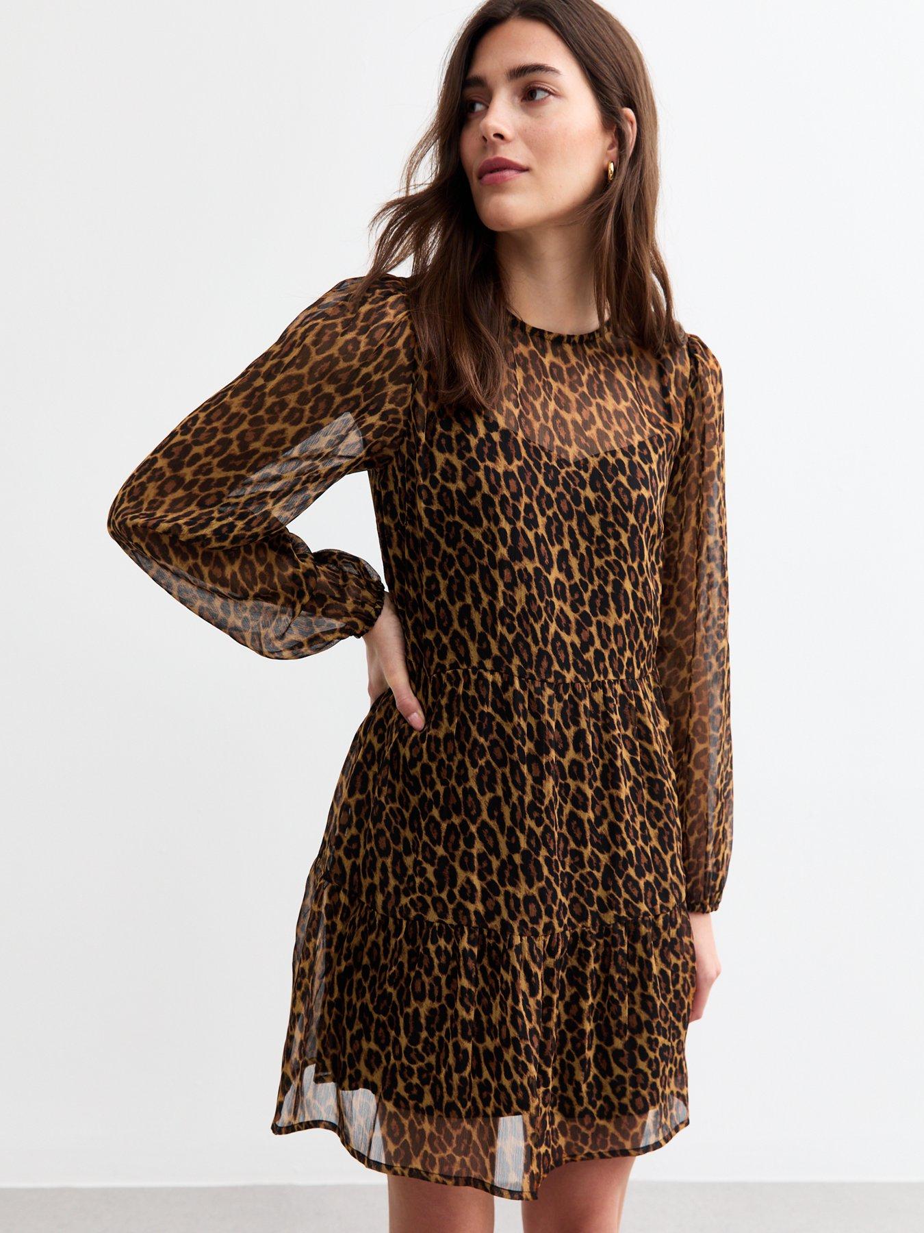New Look Leopard Chiffon Long Sleeve Mini Dress Print Very