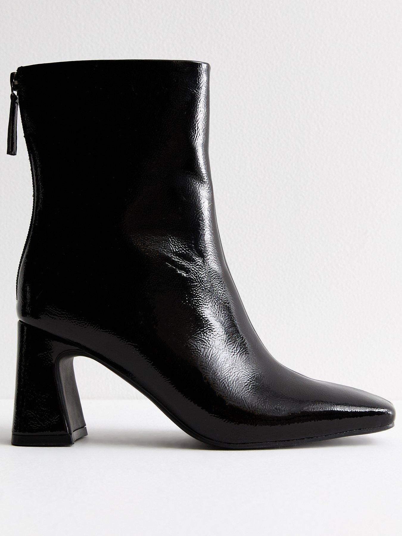 undefined Leather Look Heeled Ankle Boots - Black