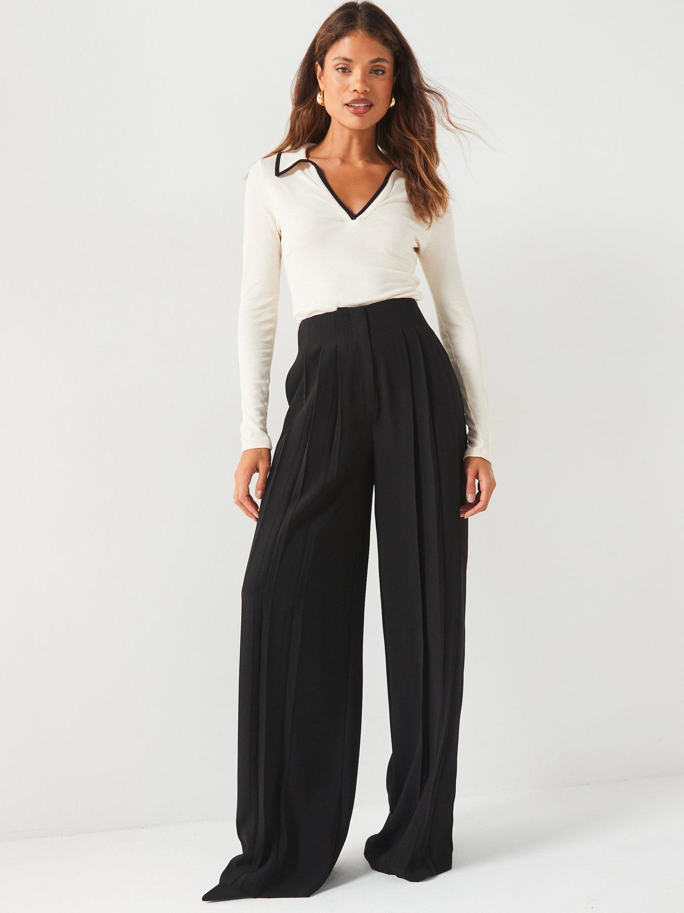 Image 5 of 6 of V by Very Pleated Drape Wide Leg Trouser - Black