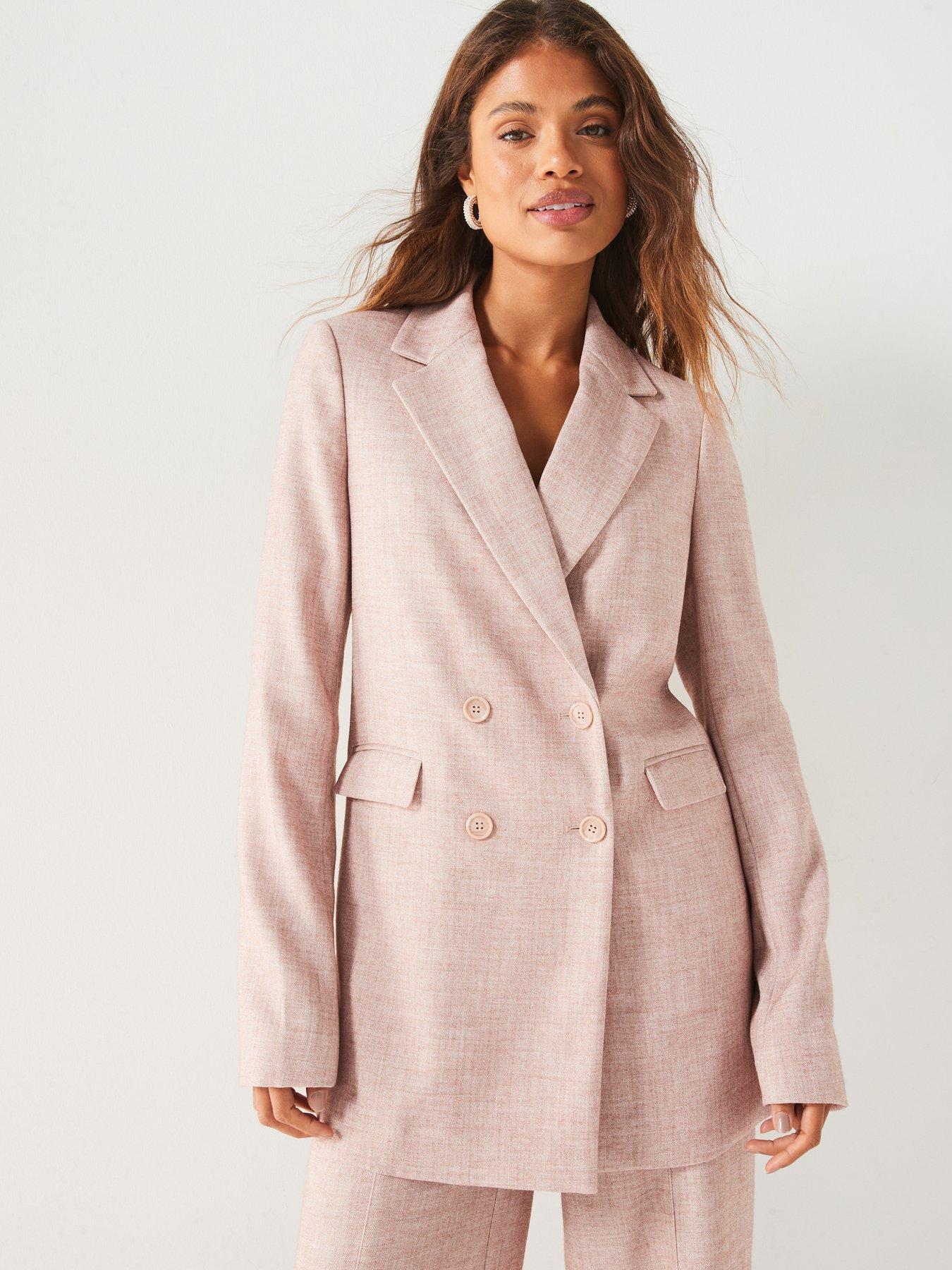 undefined Textured Double Breasted Blazer Suit - Pink
